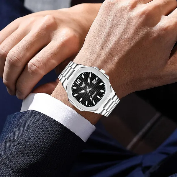 Stainless Steel Luxury Analog Watch – Black Dial - Image 2