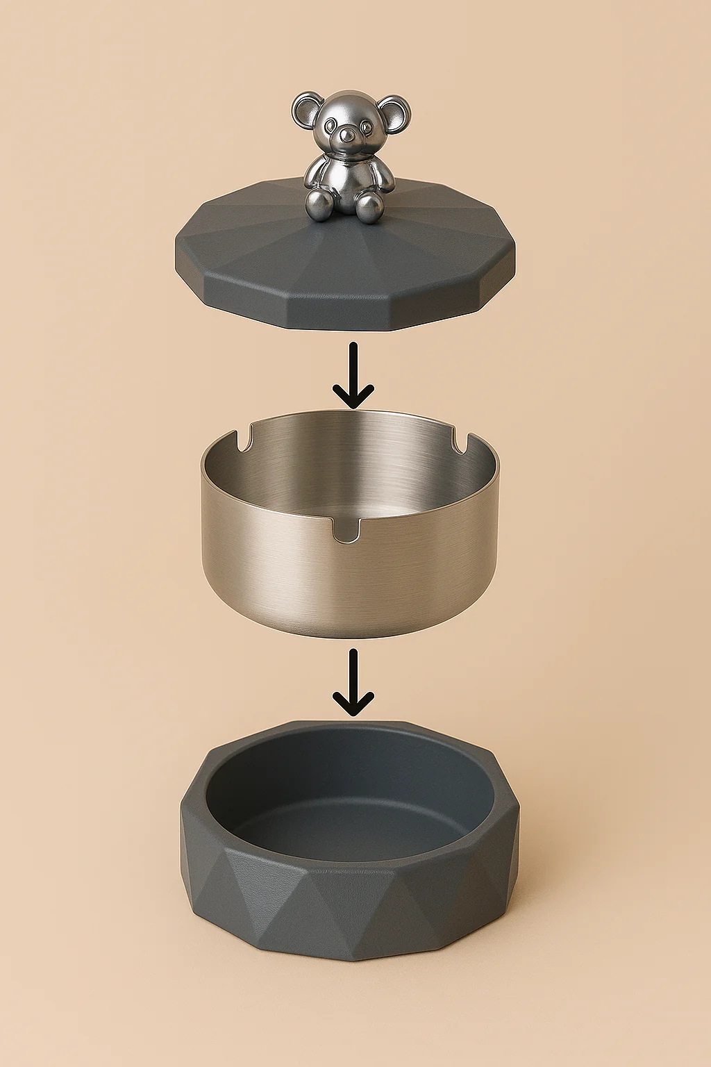 Stainless Steel & Plastic Base Portable Ashtray Spinning Lid Modern Tabletop Ashtray - Image 12