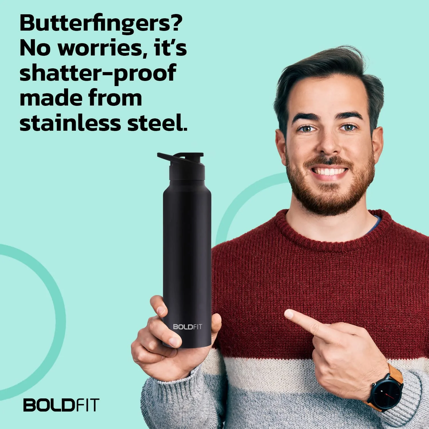 Stainless Steel water bottle - Black 1000ml - Image 9
