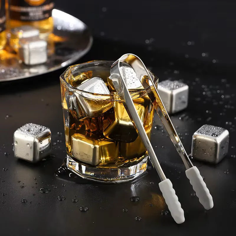 Stainless Steel Whisky Cubes Set Reusable Ice Stones For Bourbon Lovers, Cocktails, Cooling Drinks 8 pieces