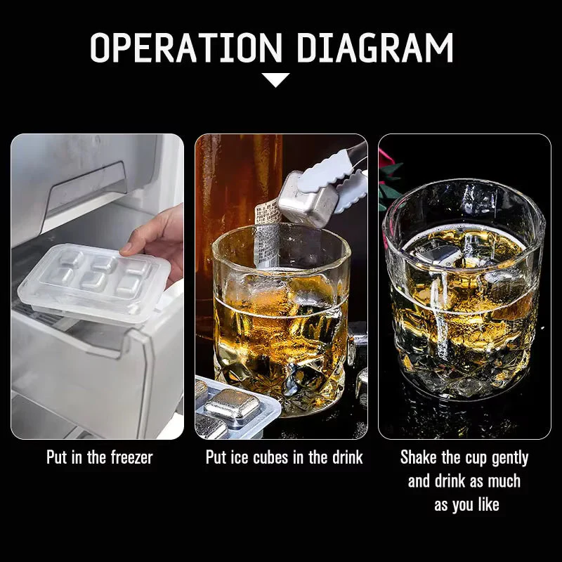 Stainless Steel Whisky Cubes Set Reusable Ice Stones For Bourbon Lovers, Cocktails, Cooling Drinks 8 pieces - Image 6