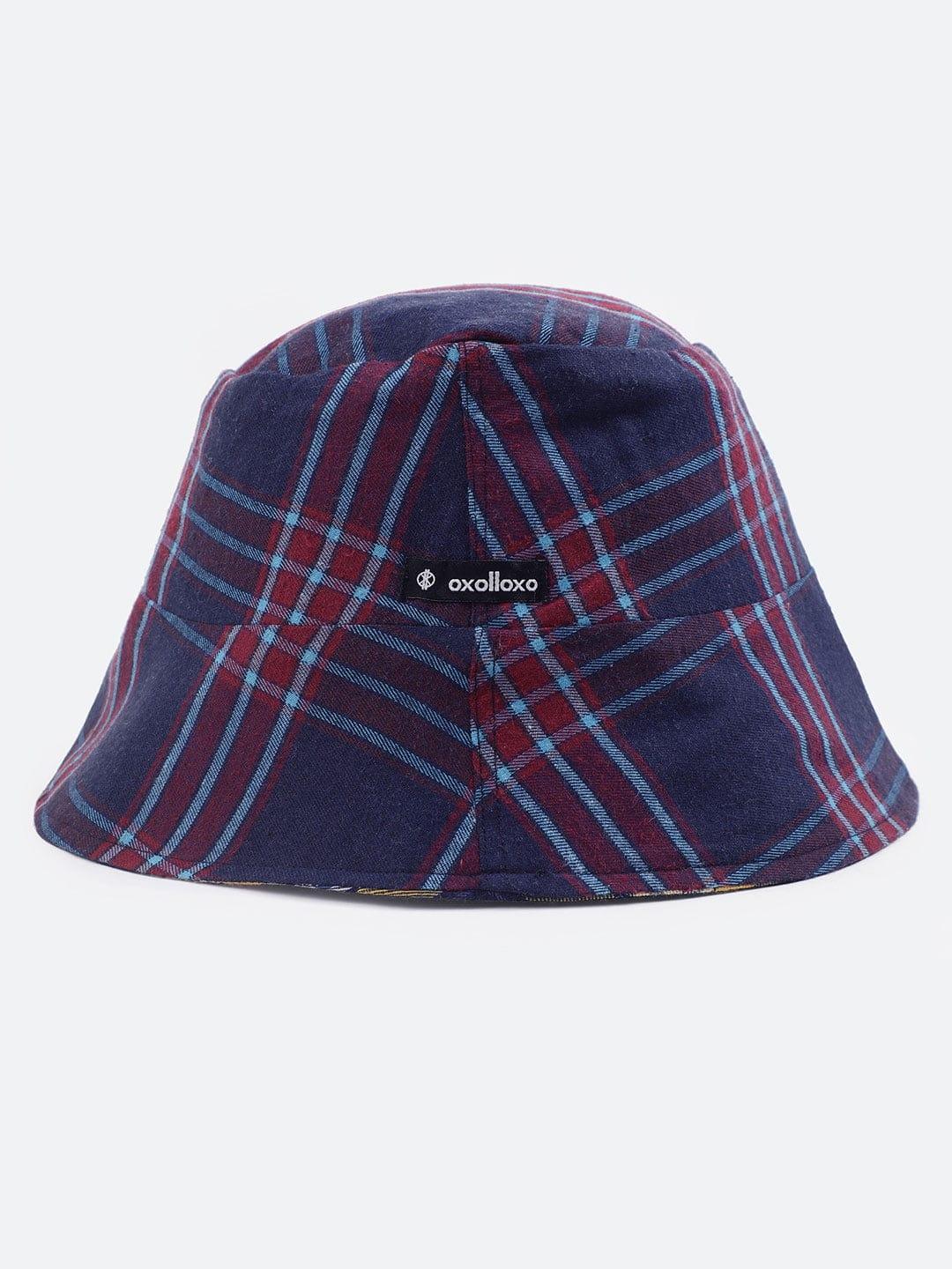 Stale Blue Check Print Reversible Women Cotton Bucket Hat - Image 4