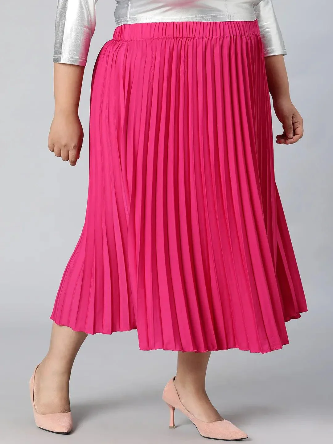 Starlight Pink Elasticated Pleated Plus Size Skirt - Image 4