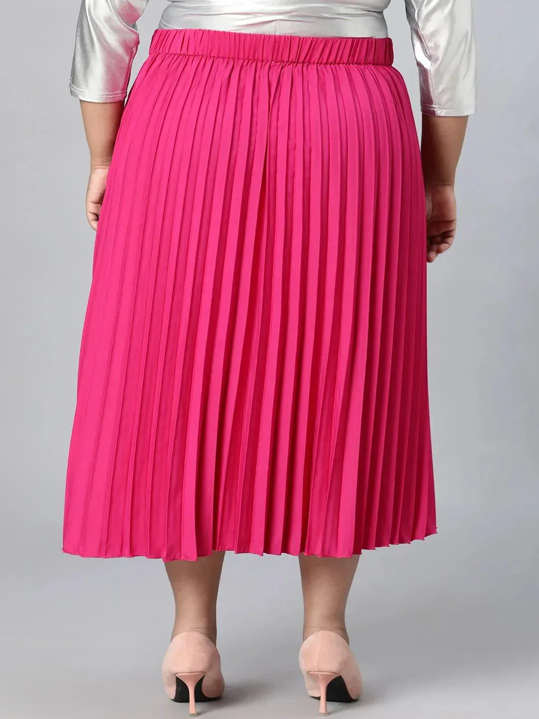 Starlight Pink Elasticated Pleated Plus Size Skirt - Image 5