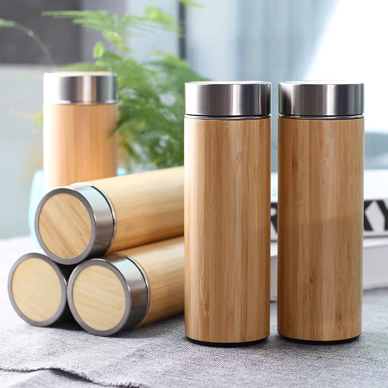 Steel Bamboo Thermos flask Hot Cold Insulated Coffee Mug For Travel 1 pc - Image 2
