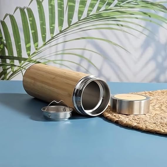 Steel Bamboo Thermos flask Hot Cold Insulated Coffee Mug For Travel 1 pc - Image 3
