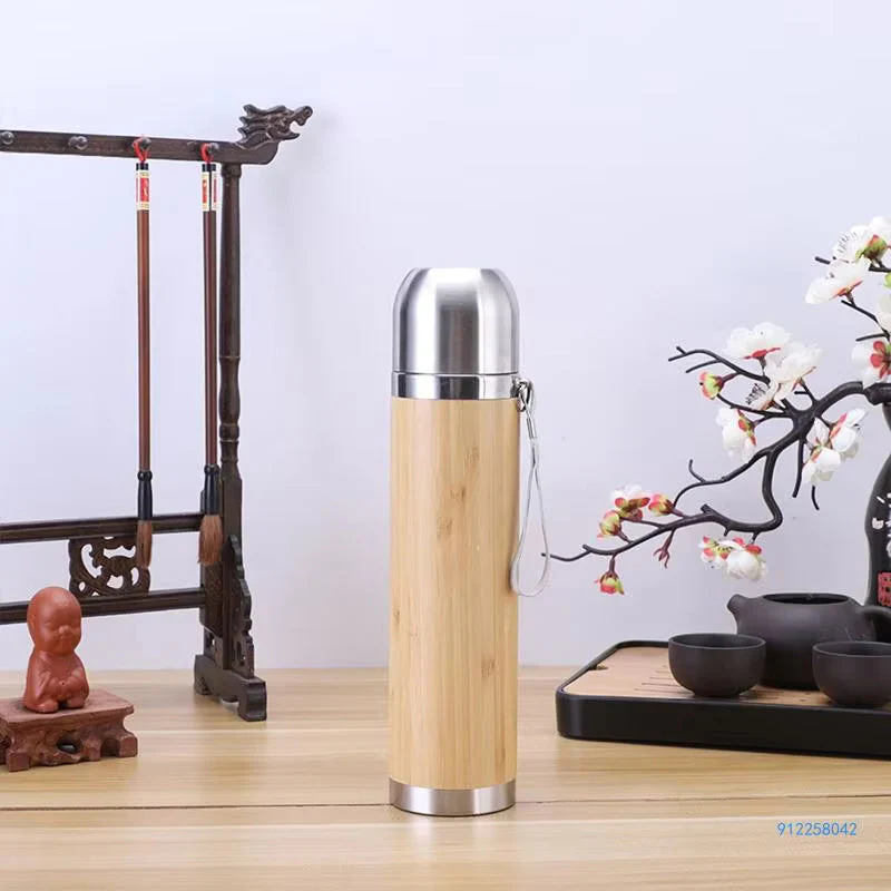 Steel Bamboo Thermos flask Hot Cold Insulated Coffee Mug For Travel 1pc - Image 2