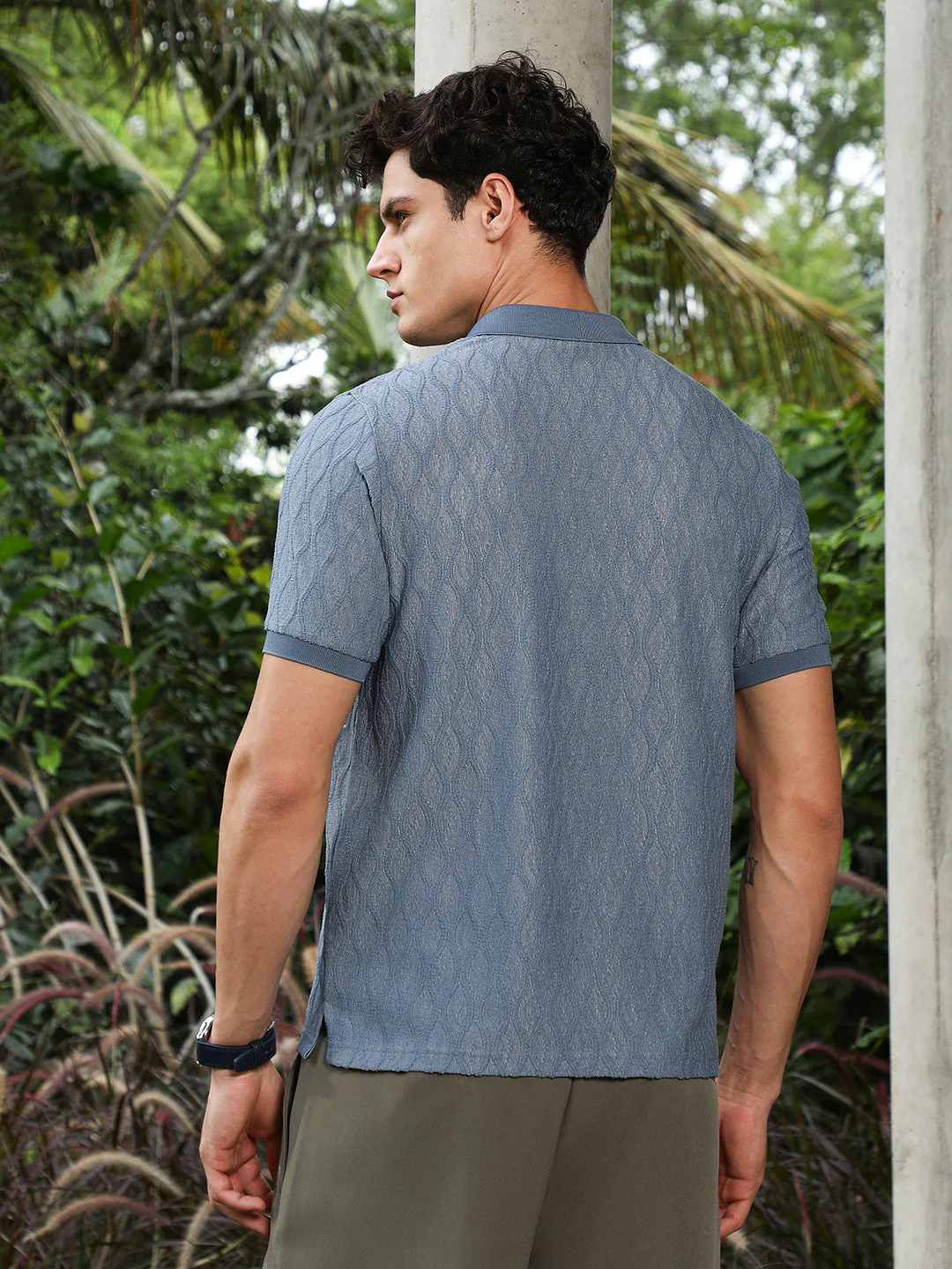 Steel Blue Marquise-Tactile Knit Polo T-Shirt - Image 4