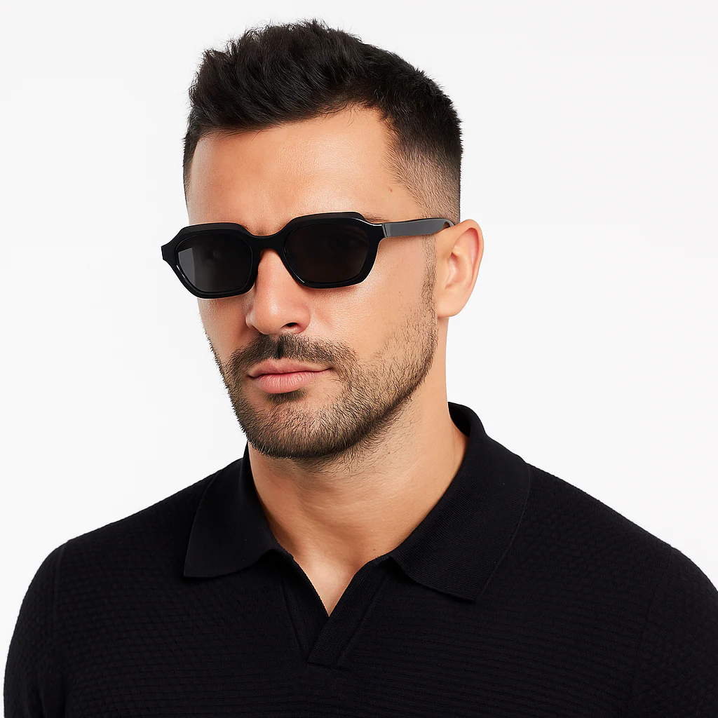 Stellan Full Black Retro Square Sunglasses - Image 2