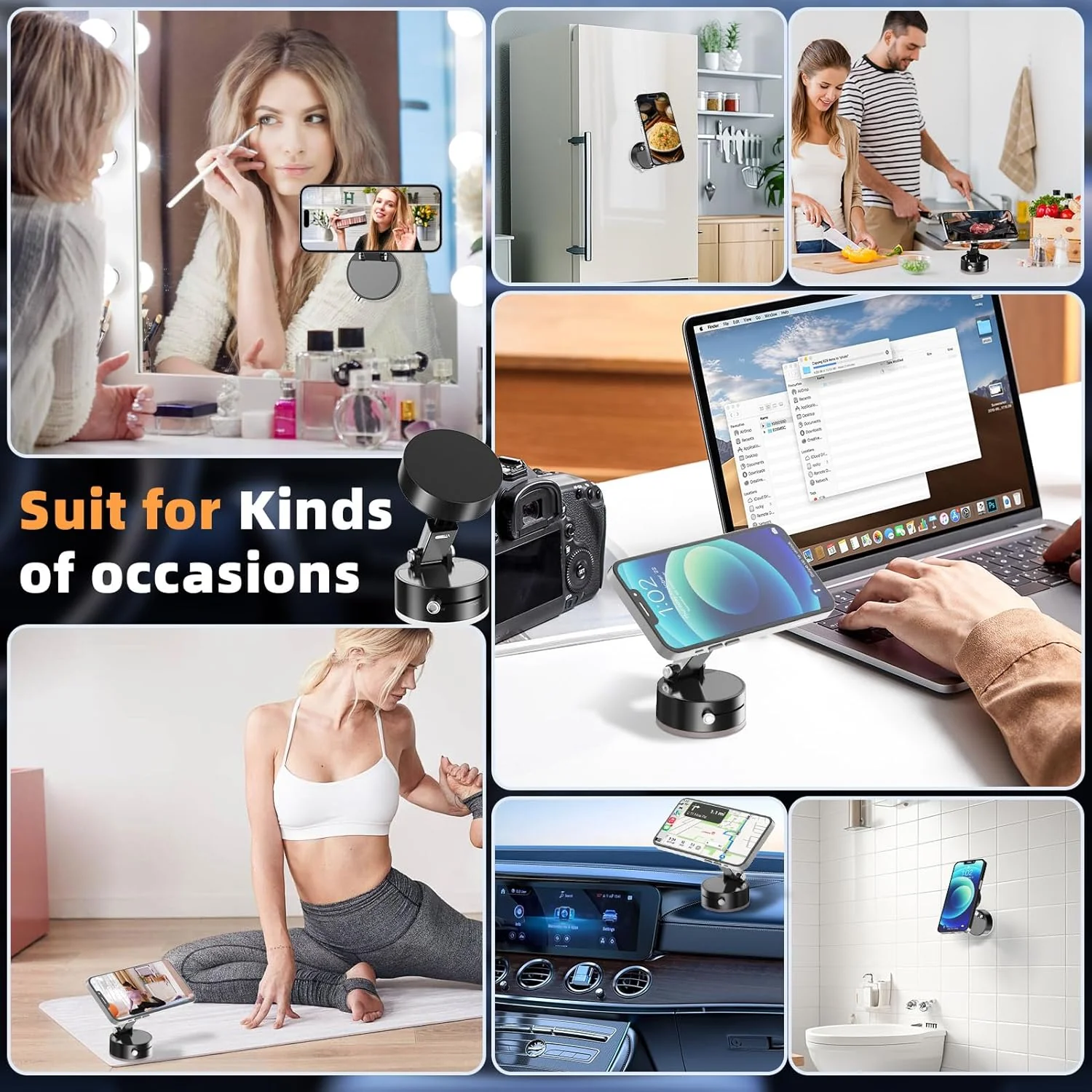 Stickoo: Magnetic Vacuum Suction Phone Holder with Adjustable Foldable Arm, Strong Mount for Car, Shower, Mirror & Smooth Surfaces - Image 7