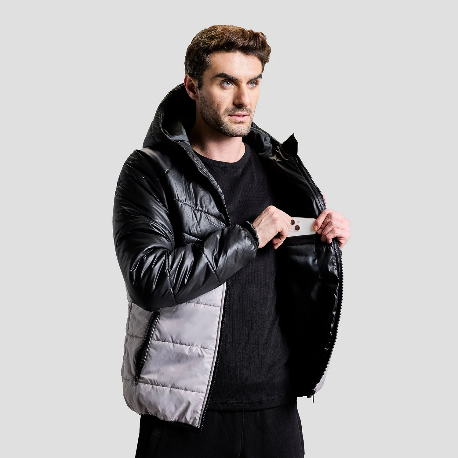 Storm Mens Puffer Jacket - Grey/Black - Image 6