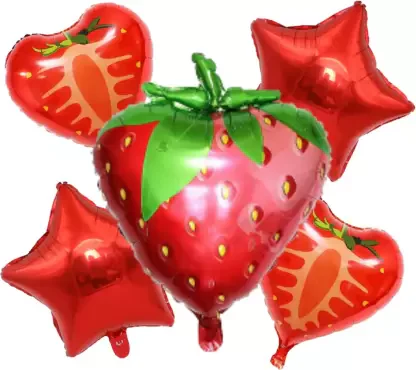 Strawberry Fruit Themed Foil Balloon Set (Pink) (Pack of 5) - Image 2