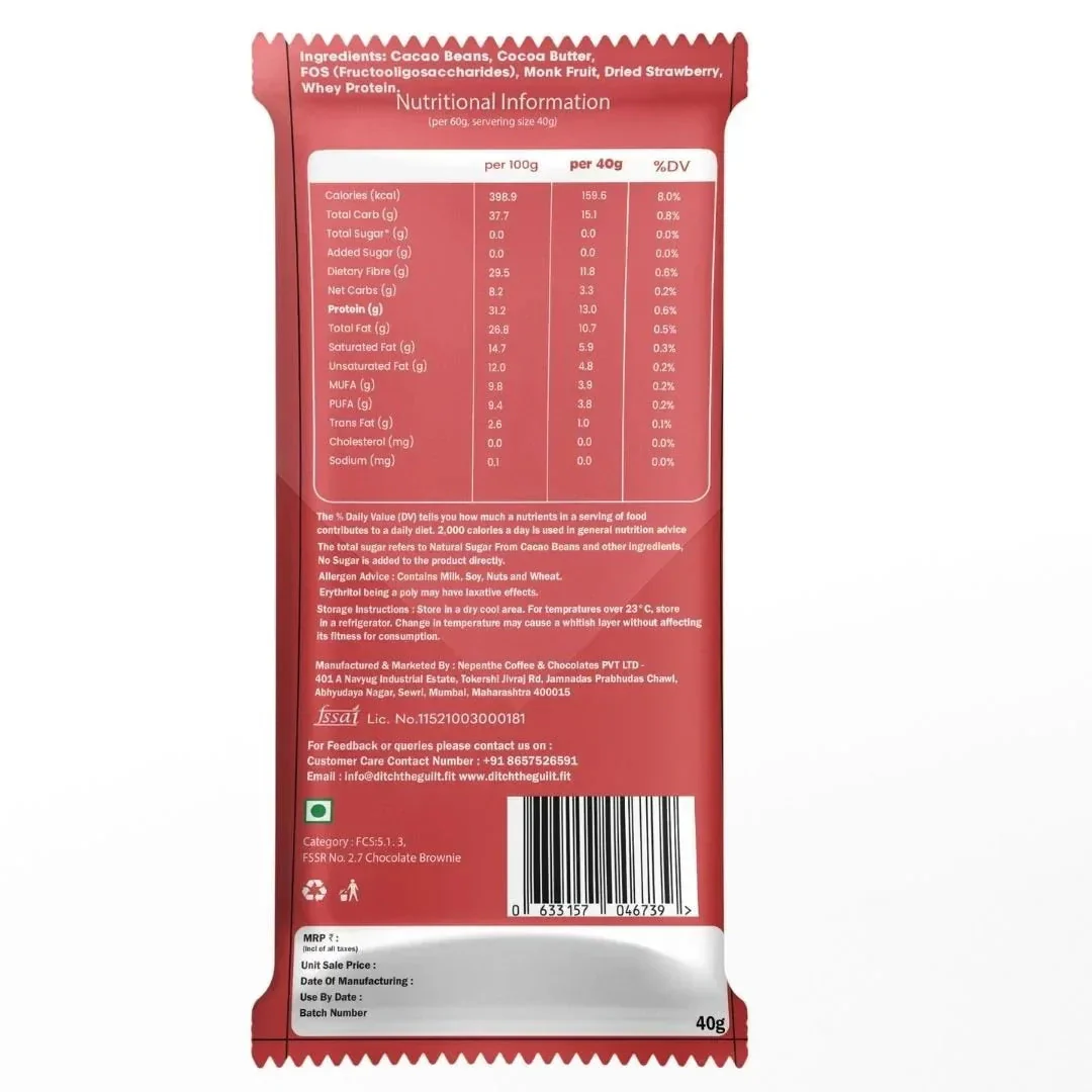 Strawberry Protein Brownie • 15g Protein • Sugar Free High Protein Brownies • 40g - Image 2