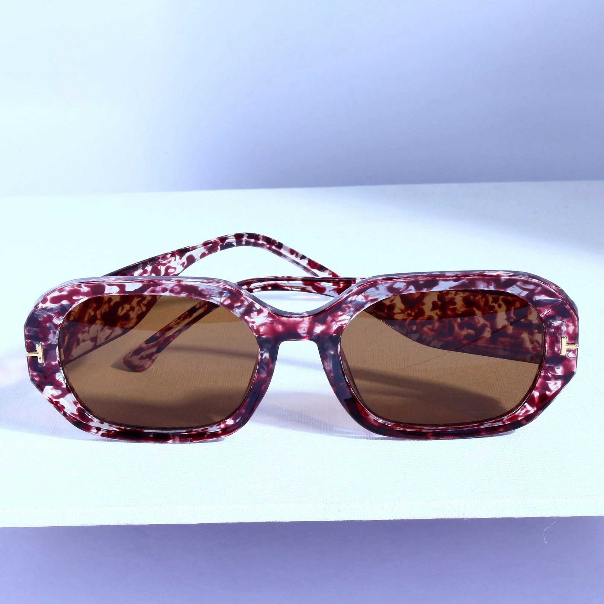 Striker Flower Brown Rectangle Sunglasses - Image 7