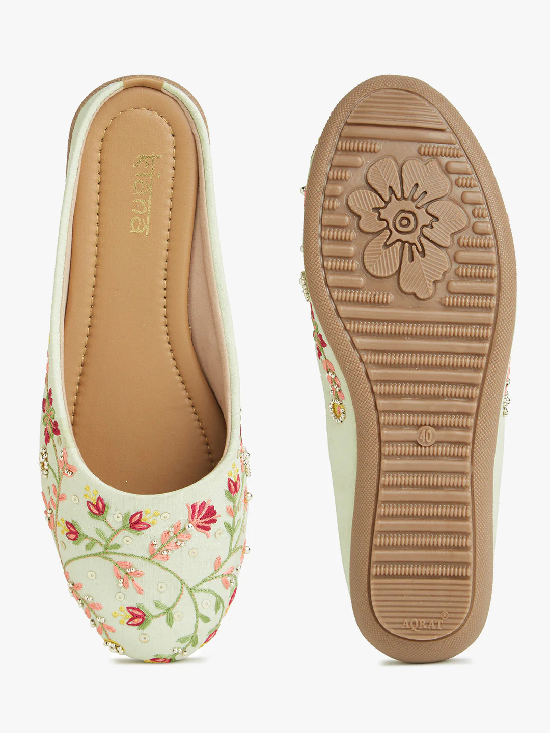 Stylish Women's Round Toe Shoes in White with Embroidered & Handwork - Image 2