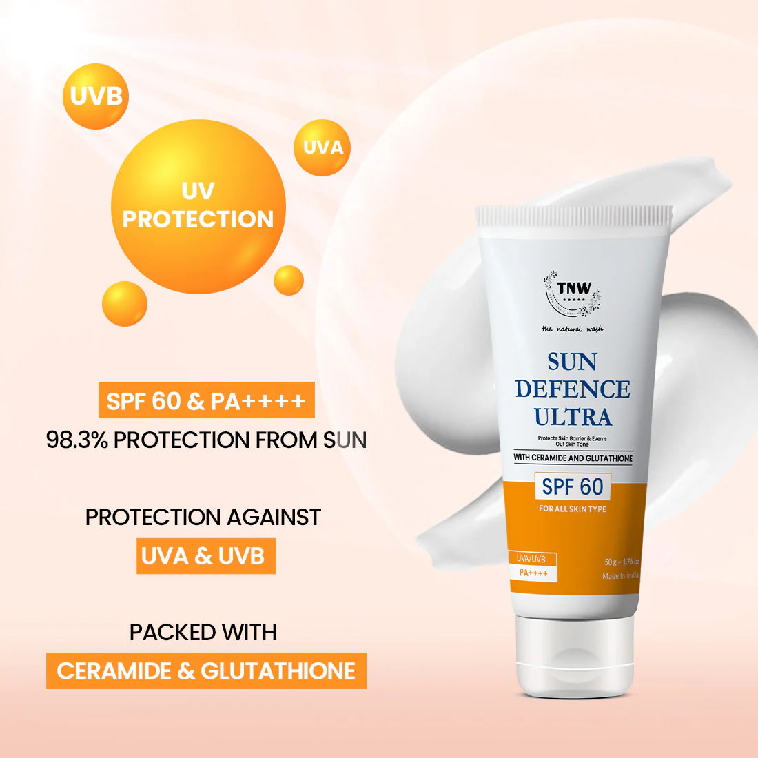 Sun Defence SPF 60 Cream with Glutathione | Protection Against UVA/UVB (SC) - Image 2