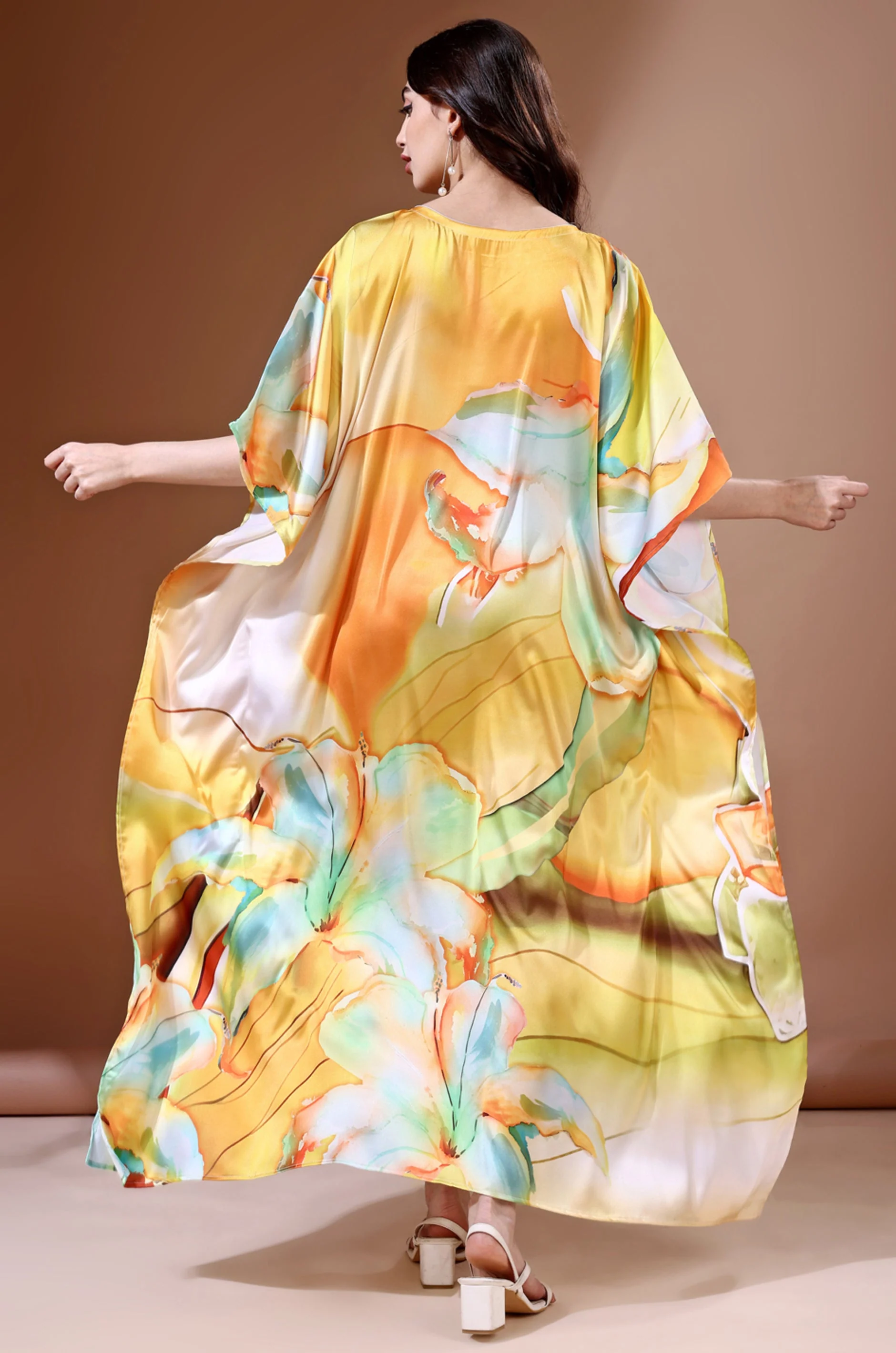 Sunset Bloom Soft Satin Kaftan With Digital Print - Image 2