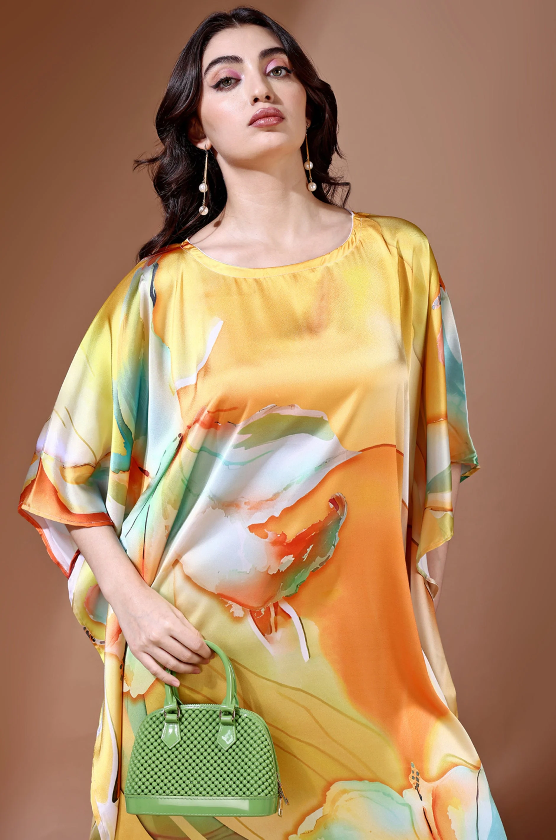 Sunset Bloom Soft Satin Kaftan With Digital Print - Image 3