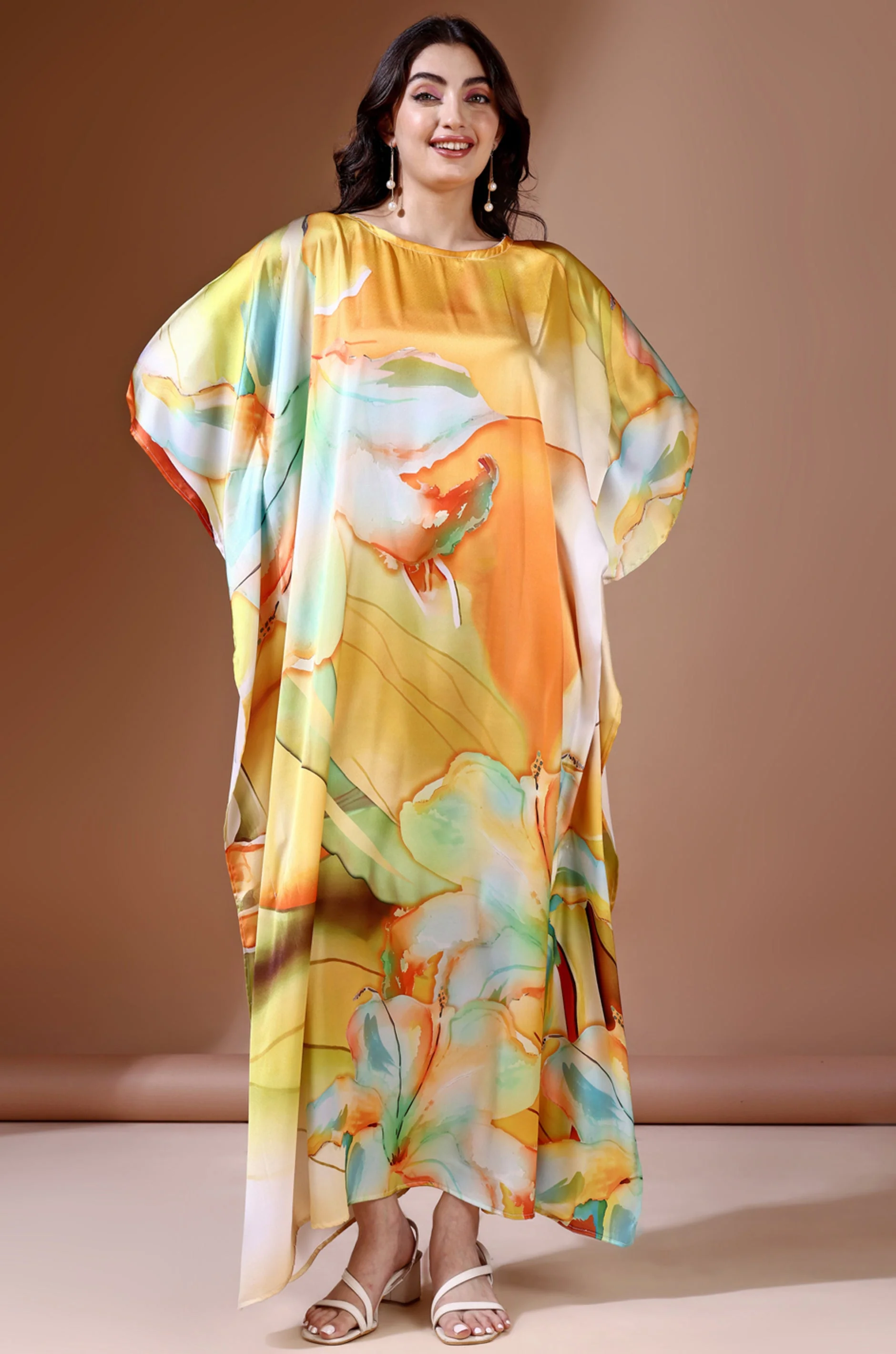 Sunset Bloom Soft Satin Kaftan With Digital Print - Image 5