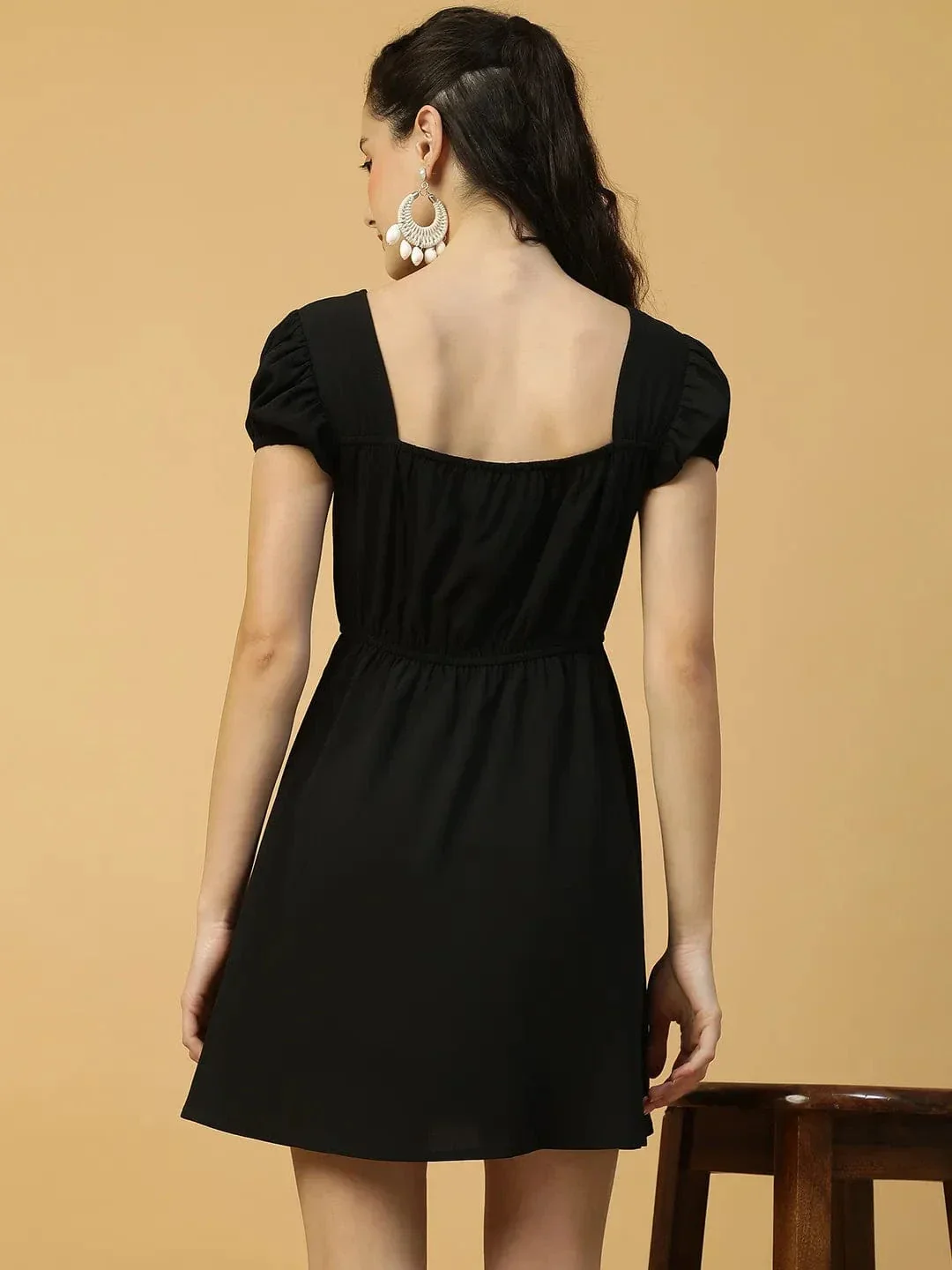 Super Black Short Sleeve Elasticated Women midi dress - Image 5
