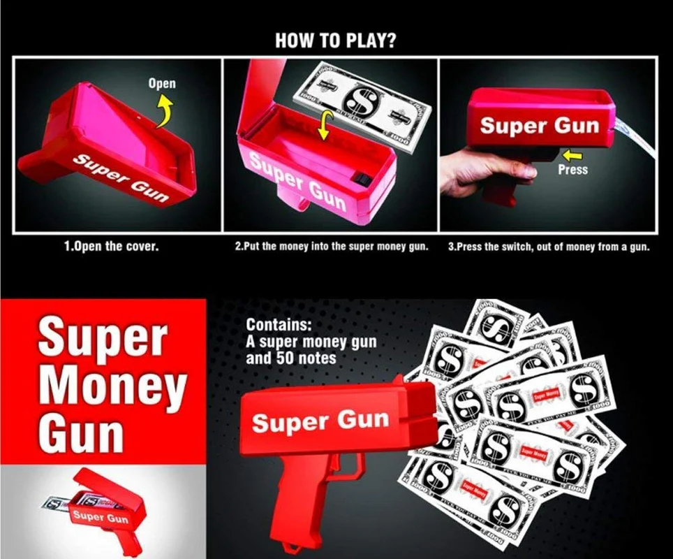 Super Indian Money Gun (Pack of 1) Includes 100 Fake Dollars - Image 6