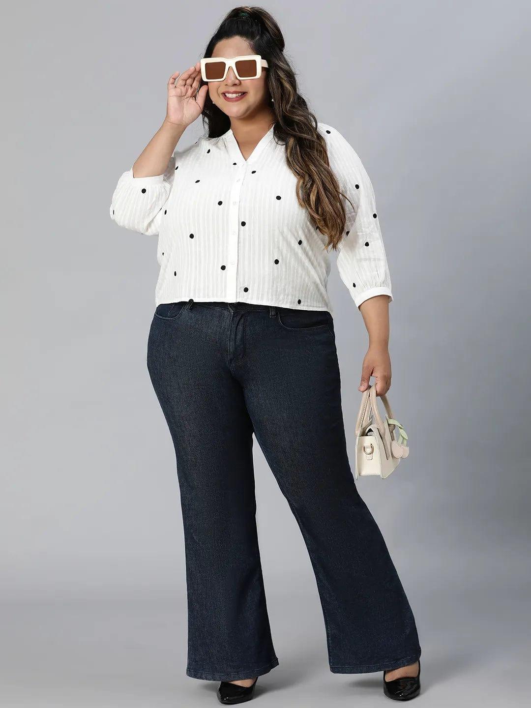 Super White Dot Print Plus Size Cotton Loopy Top - Image 7