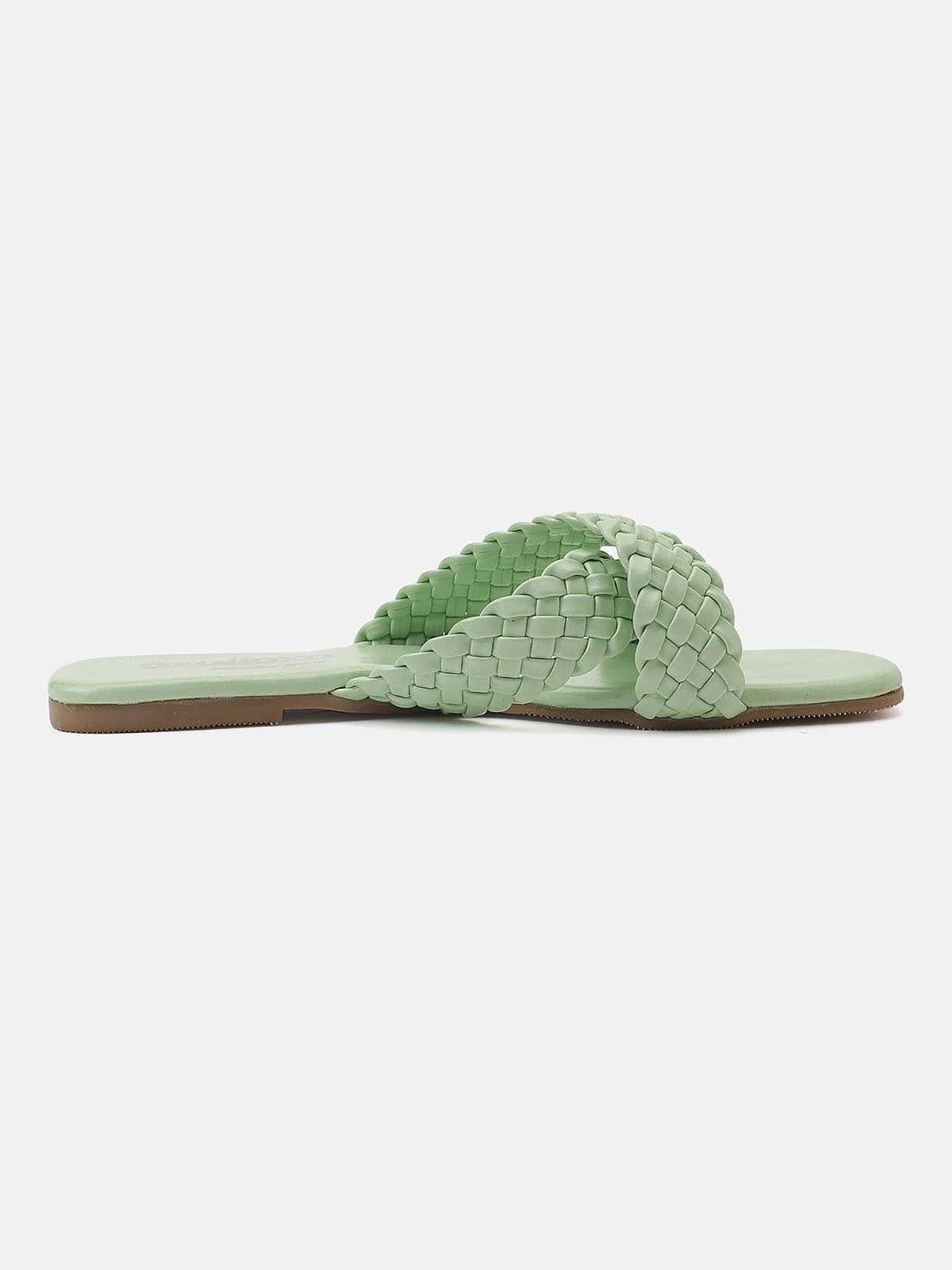 Supreme Sea Green Braided Cross Strap Open Back Sandals - Image 3