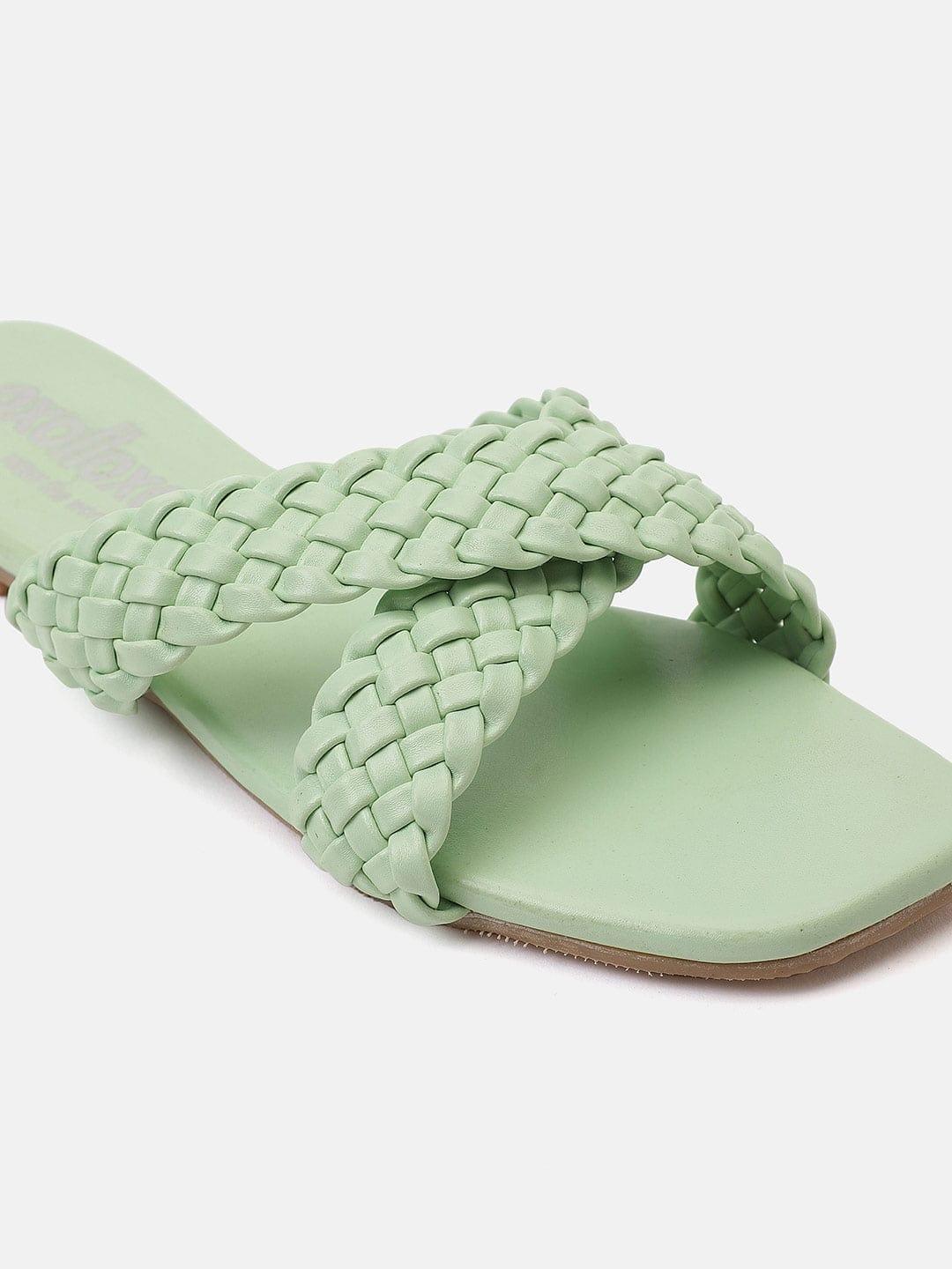 Supreme Sea Green Braided Cross Strap Open Back Sandals - Image 5