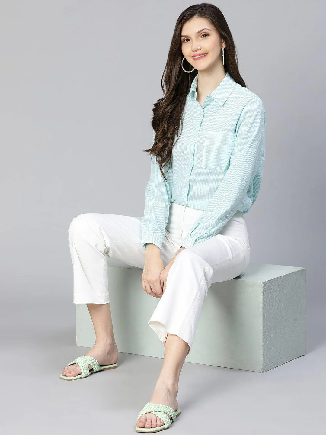 Supreme Sea Green Braided Cross Strap Open Back Sandals - Image 6