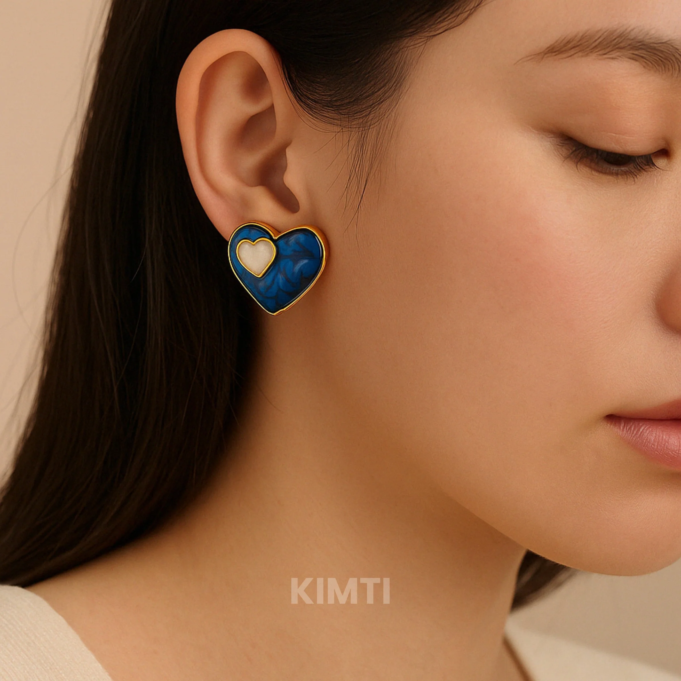 SweetHeart Sparkle Blue Stud Earring - Image 2
