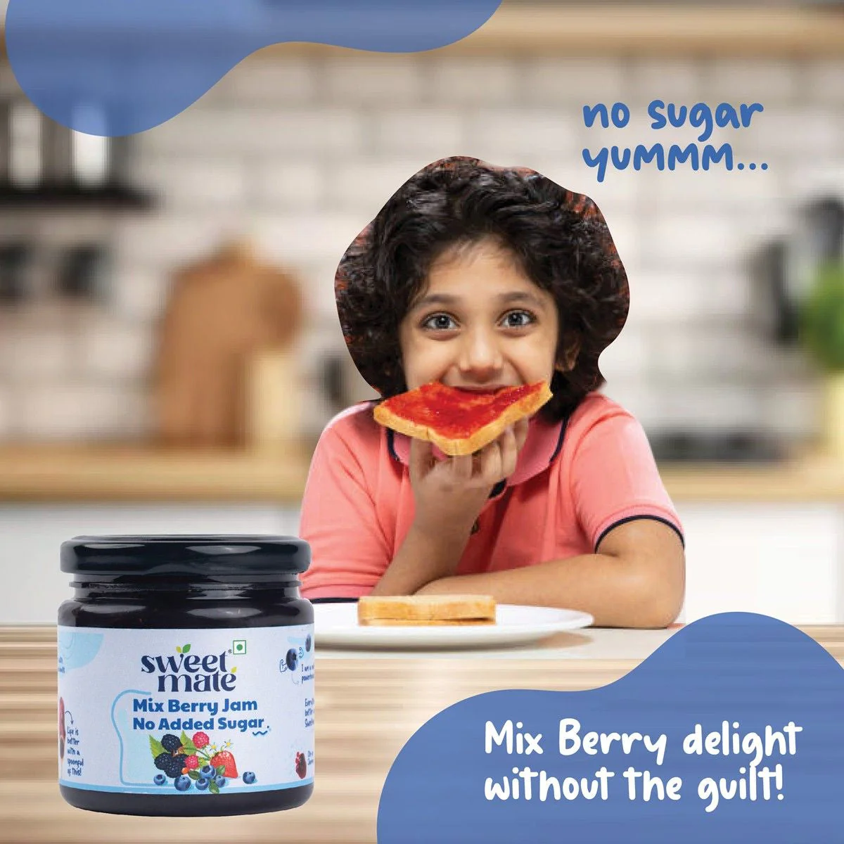 Sweetmate 100% Natural No Added Sugar Mix Berry Jam - 220g - Image 2