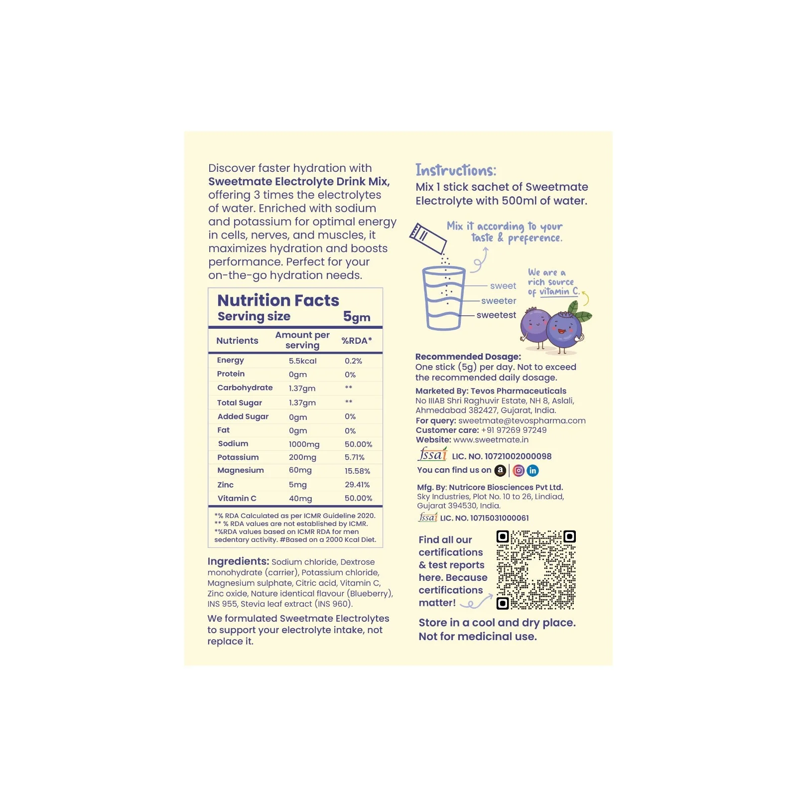 Sweetmate Electrolyte Drink Mix- Blueberry Flavor (Pack of 10) - Image 7