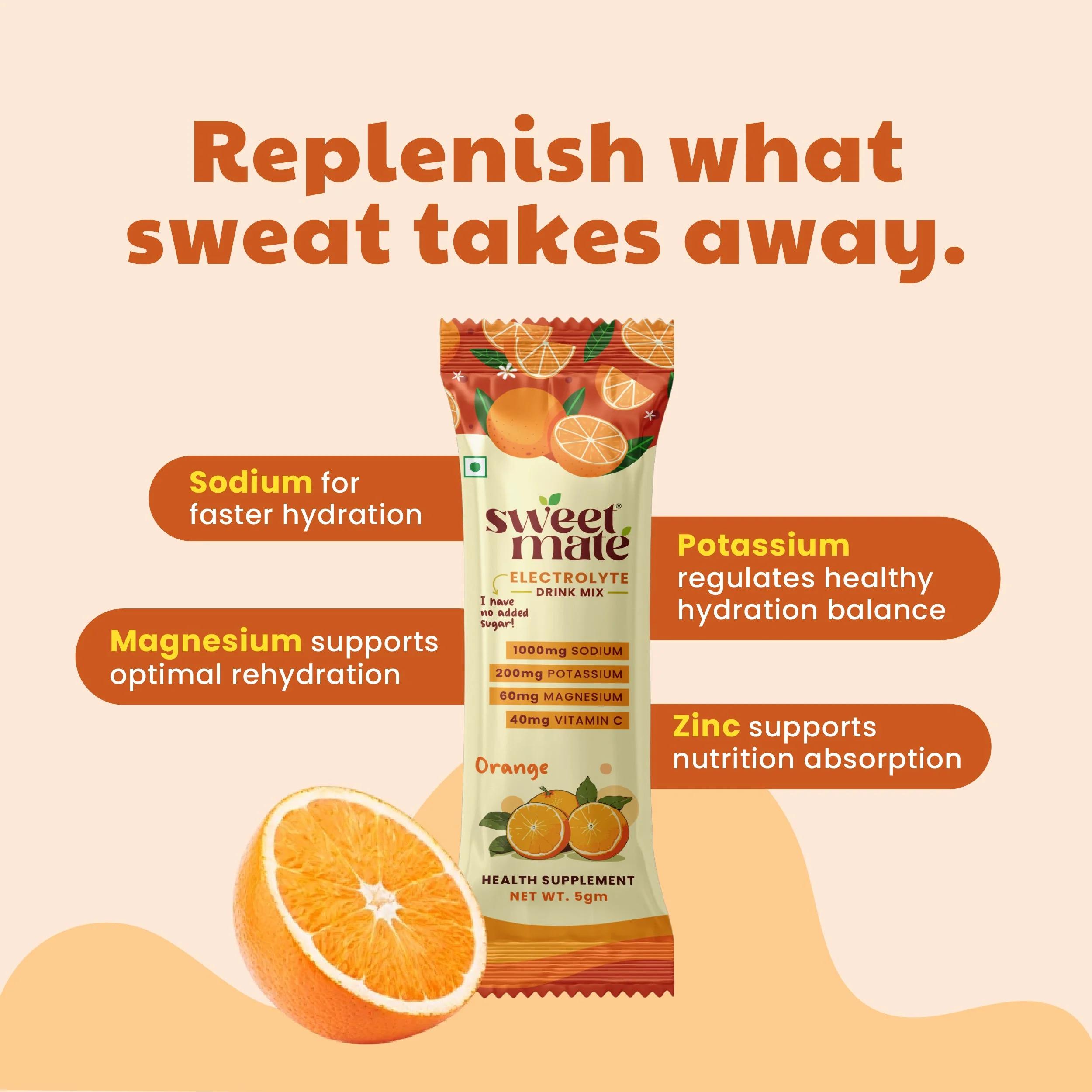 Sweetmate Electrolyte Drink Mix- Orange Flavour (Pack of 10) - Image 3
