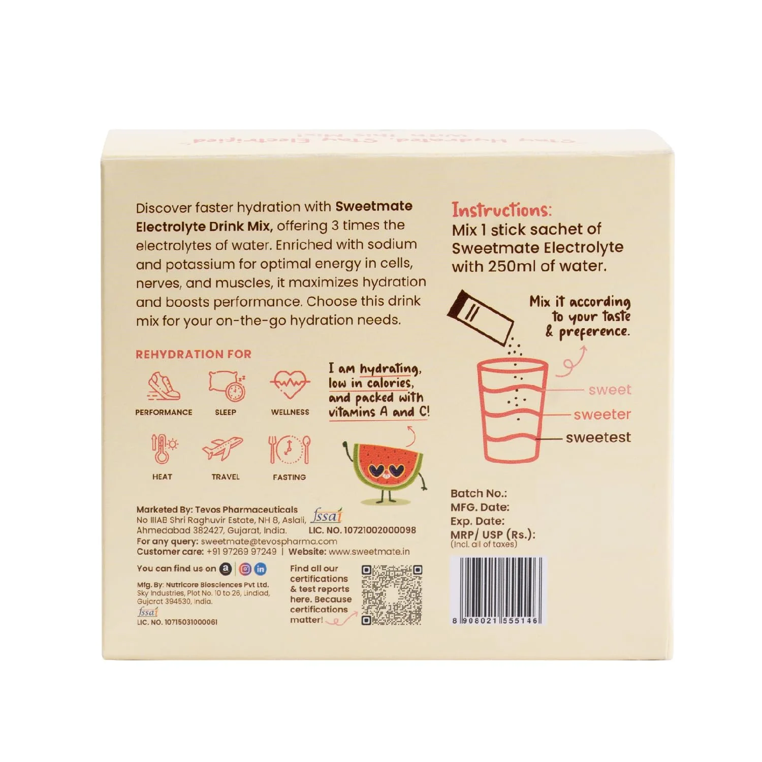 Sweetmate Electrolyte Drink Mix- Watermelon Flavour (Pack of 20) - Image 7