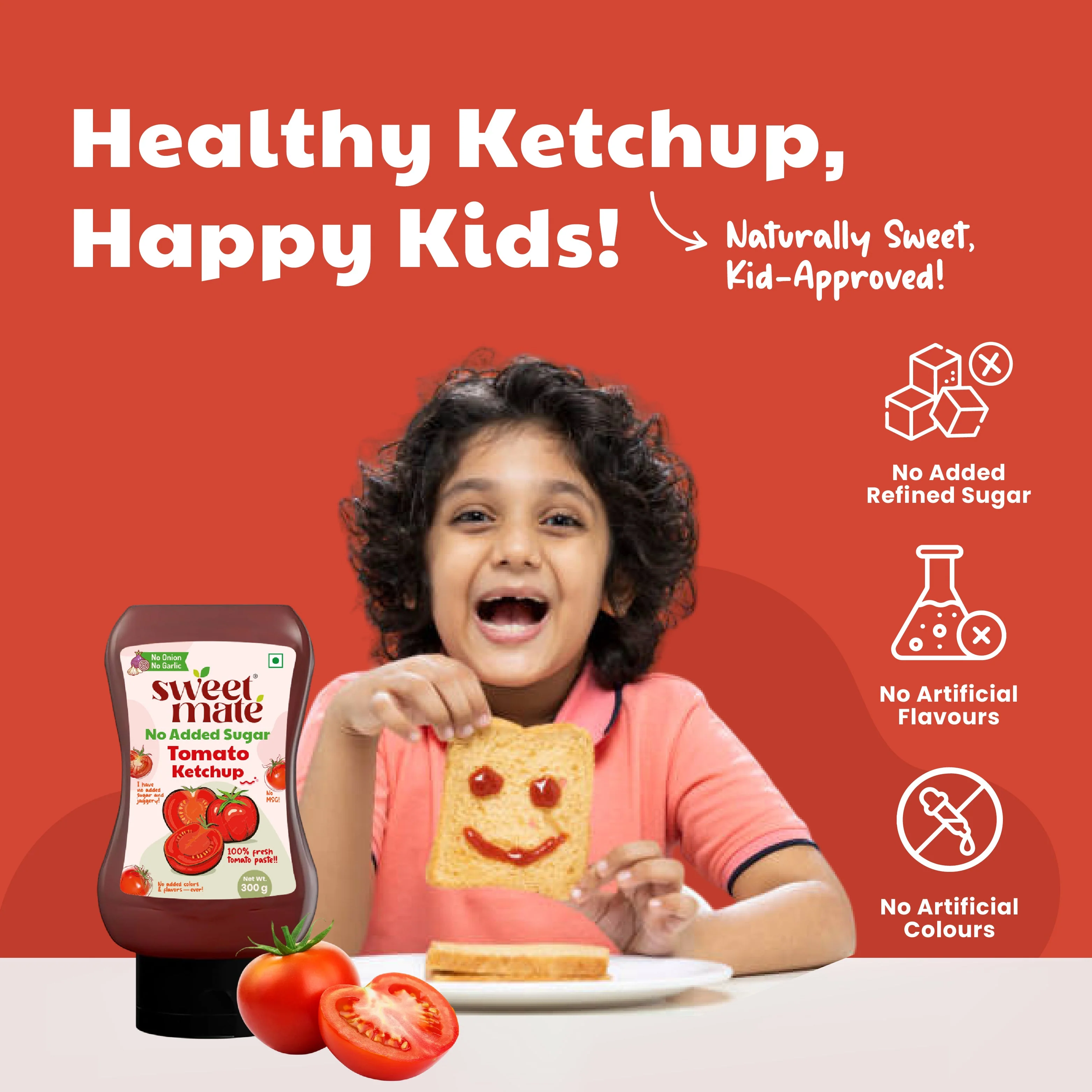 Sweetmate Tomato Ketchup | No Onion, No Garlic | No Sugar or Jaggery | Healthy & Tasty |300g - Image 3