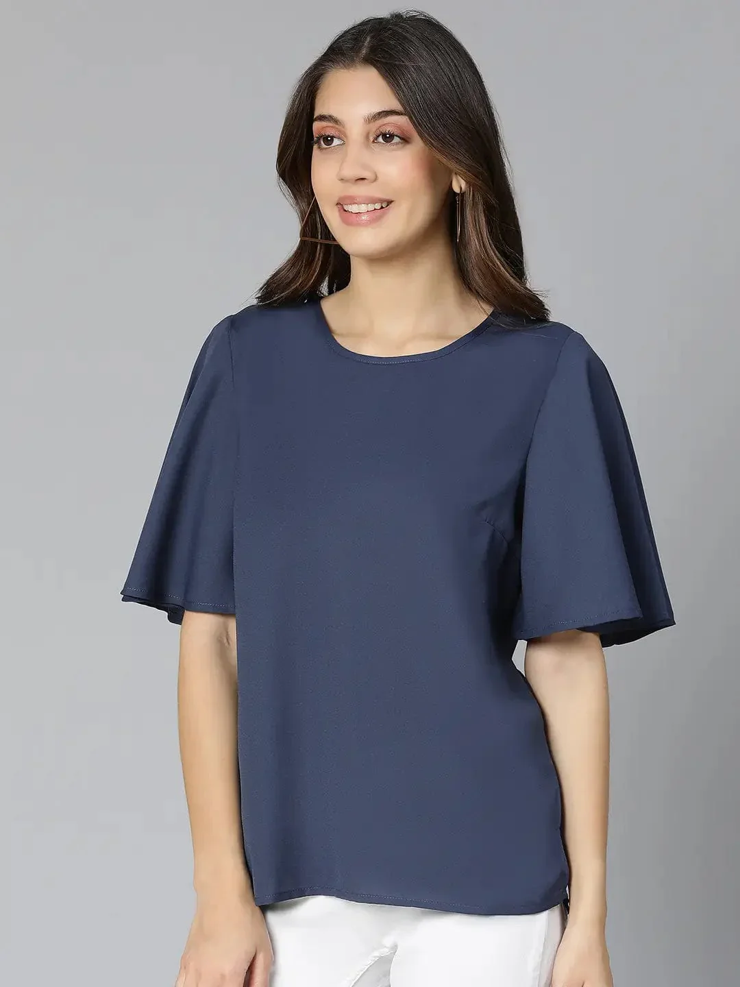 Talc Splid Blue Partywear Women Top - Image 3