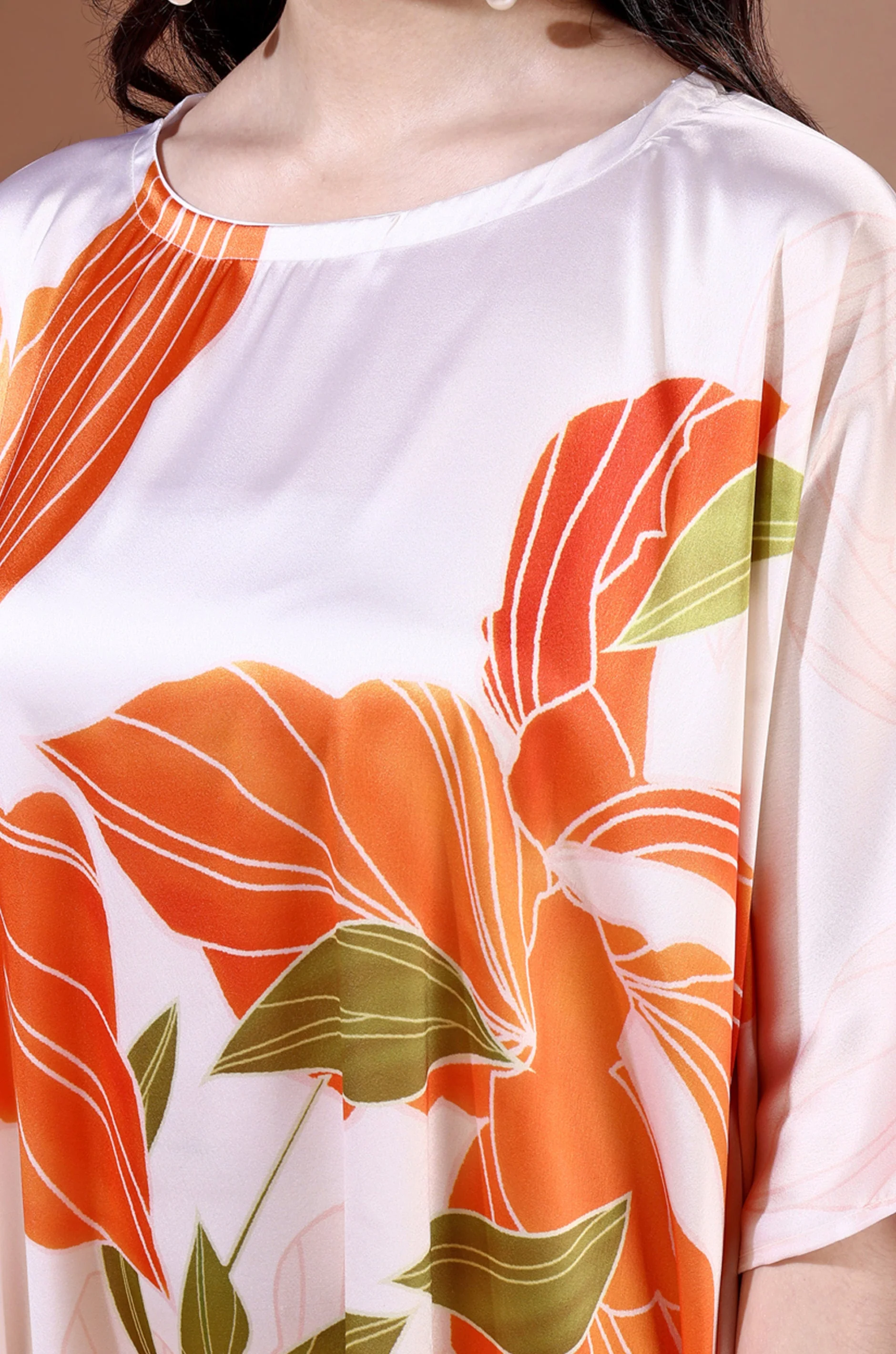 Tangerine Blossom Soft Satin Kaftan With Digital Print - Image 3