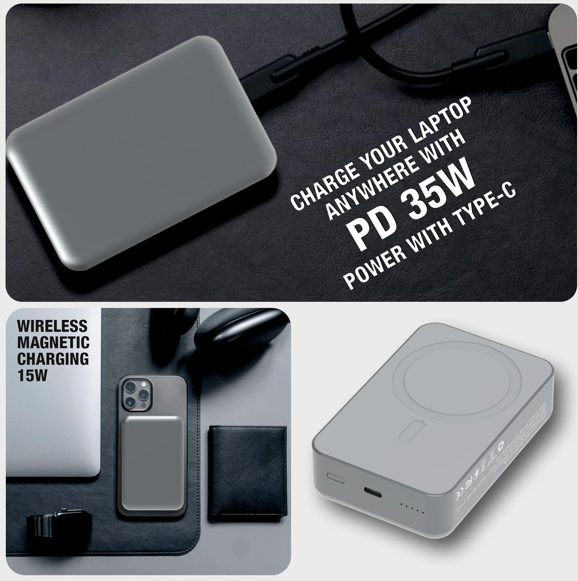 TANK 20000mAh Magnetic Power Bank with 15W Mag-Safe Wireless Charging & 35W Fast USB-C Charging for iPhone, iPad, and Laptops - Image 5