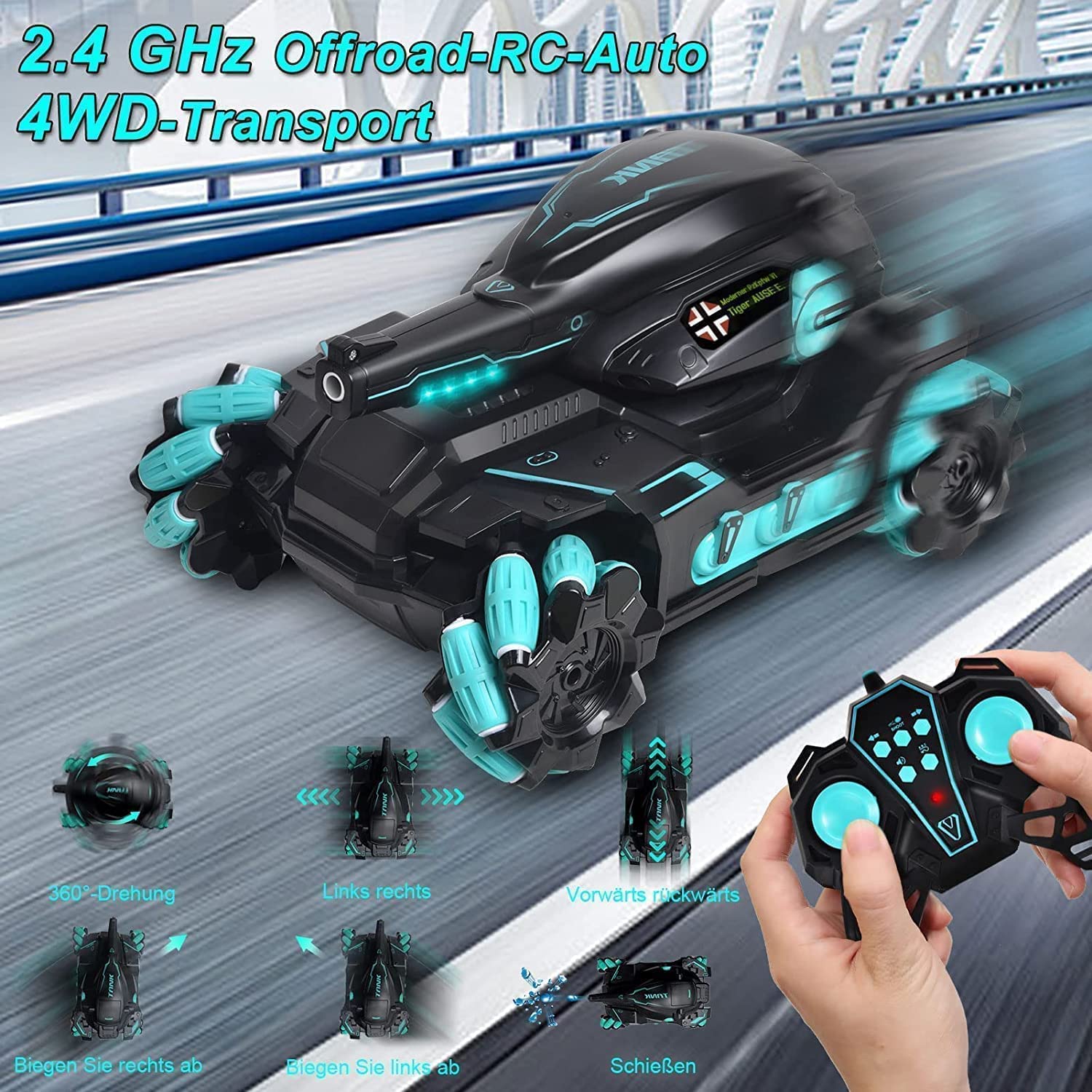 Tanko: RC Battle Car with Gesture Control & 360° Rotating Turret, Water Bullet Shooting, 4WD, High-Speed Drift & Rechargeable Battery - Image 6