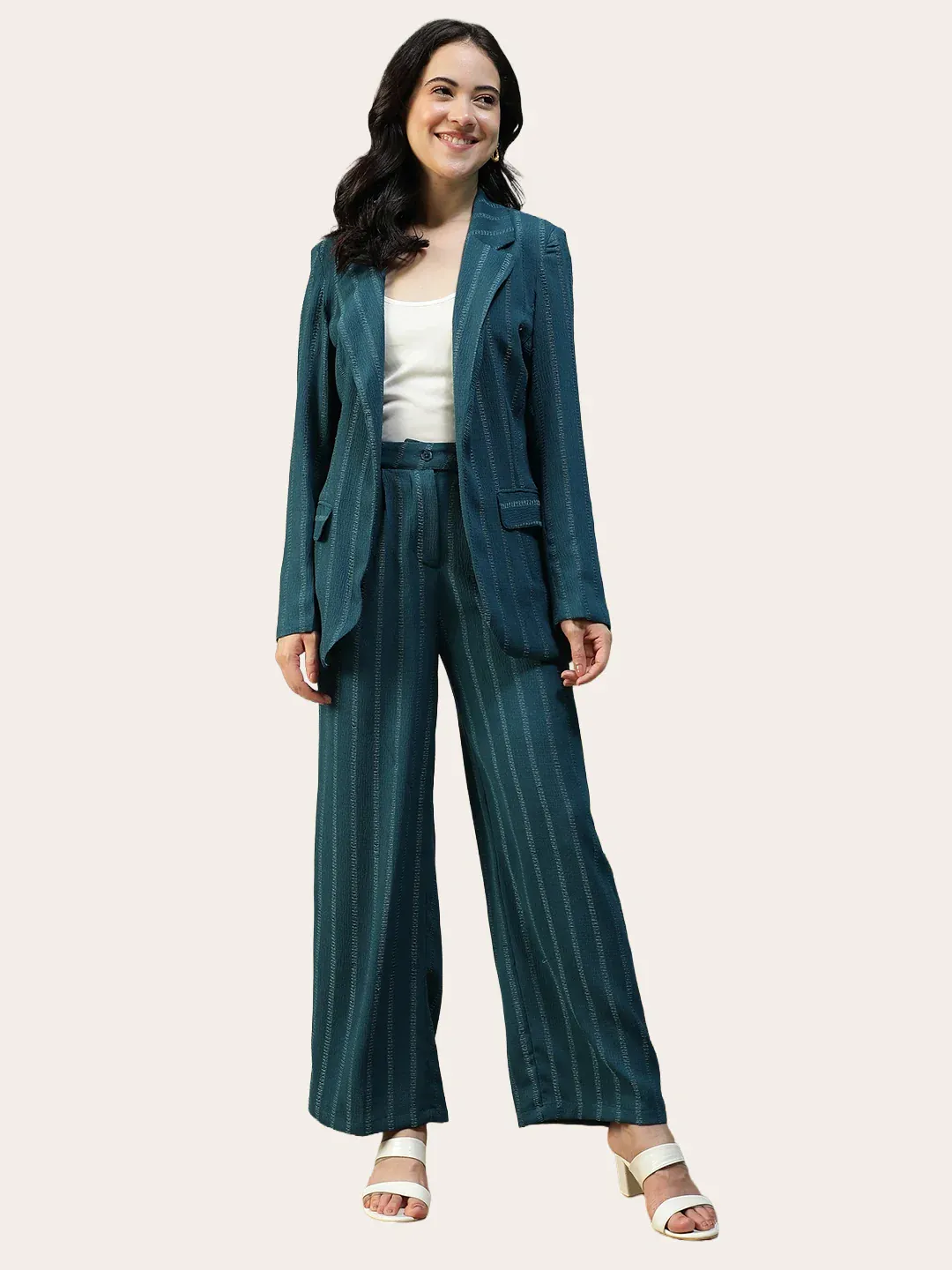Teal Stripe Womenâs Co-ord Set | Blazer & Pants