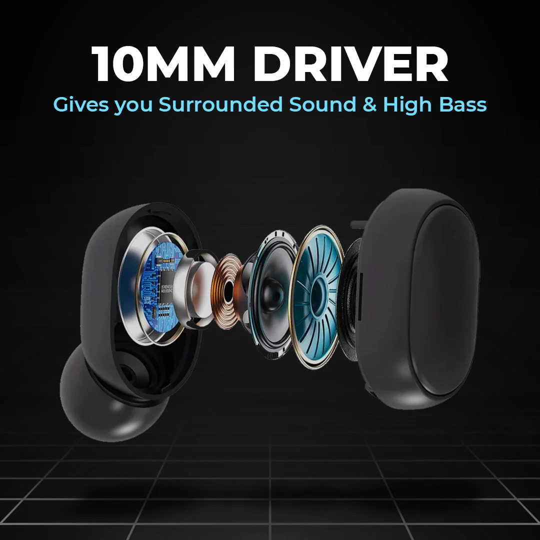 TecMarx CurvePod Bluetooth Earbuds | 30 Hr Play Time | High Bass | IPX Water Resistant - Image 6