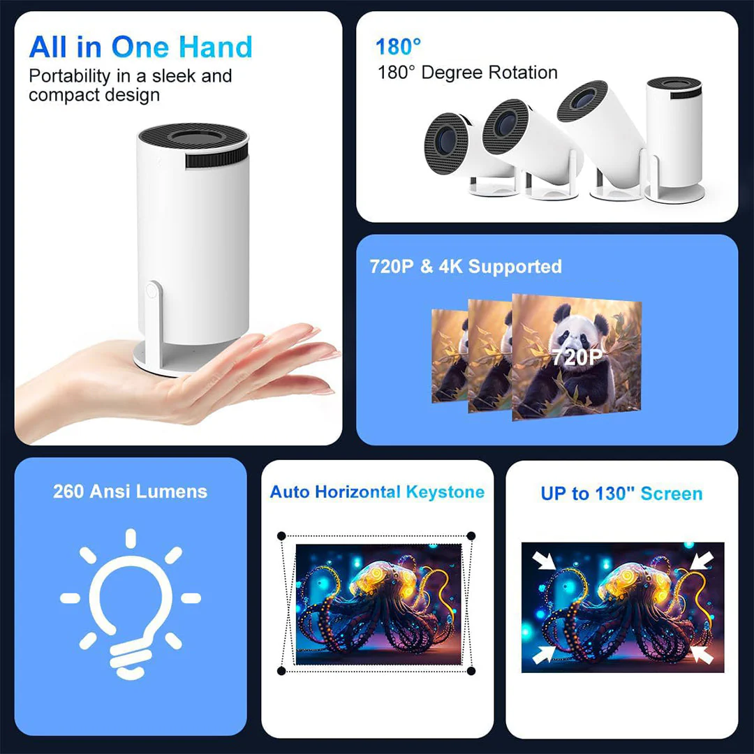 TecMarx LUMA LED Lamp Projector | 180 Rotatable | 4K Support | Auto Horizontal Keystone | Android 11.0 - Image 5