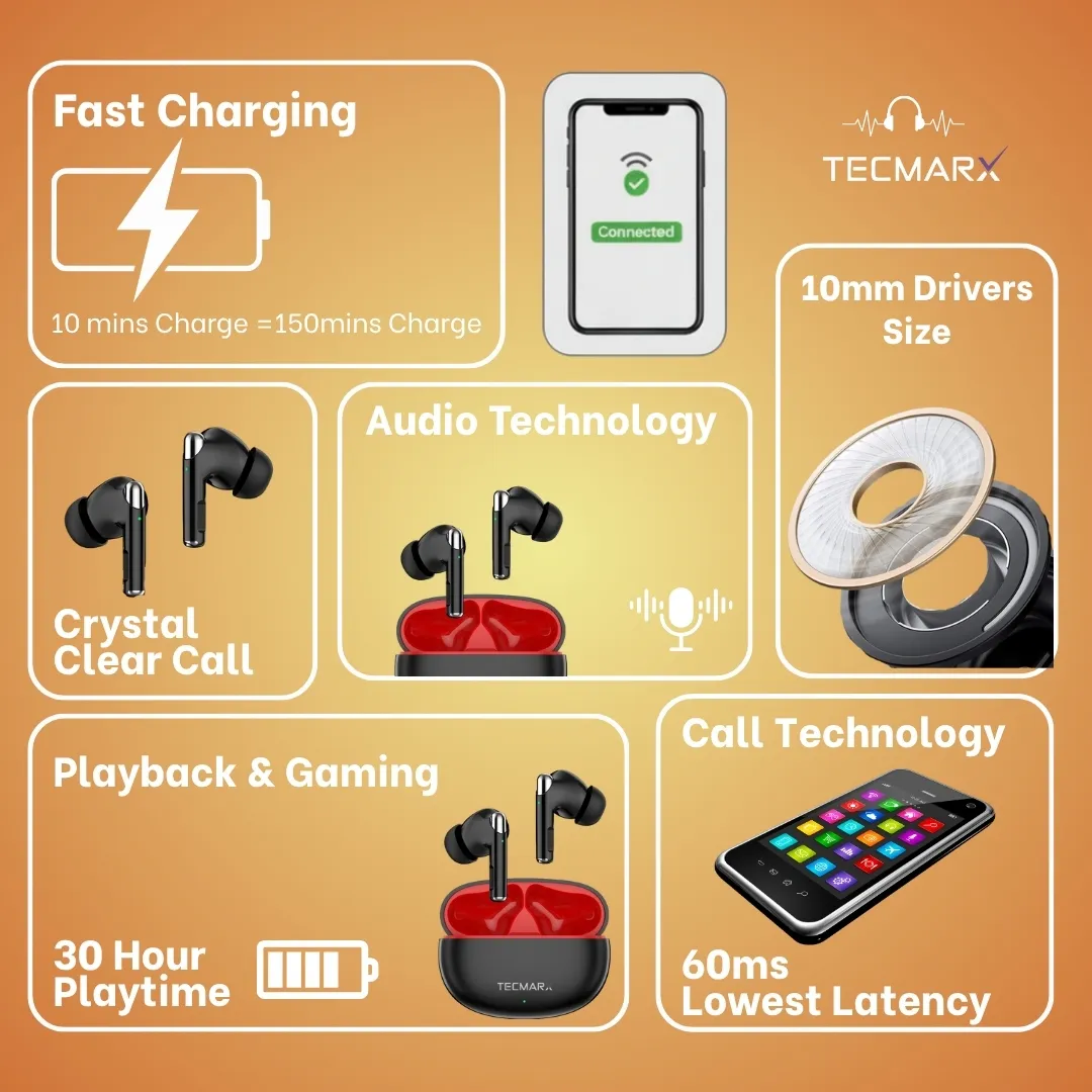 TecMarx Roar Bluetooth Earbuds | 30 Hr Playtime - Image 6