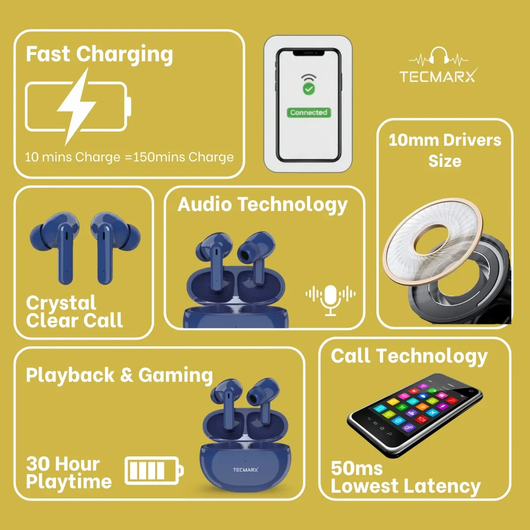TecMarx Royal Beat Bluetooth Earbuds | 30 Hr Playtime - Image 21