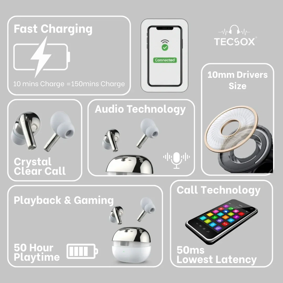 TecSox Omega 471 Wireless Earbud With Comfortable Fit | IPX Water Resistant - Image 25