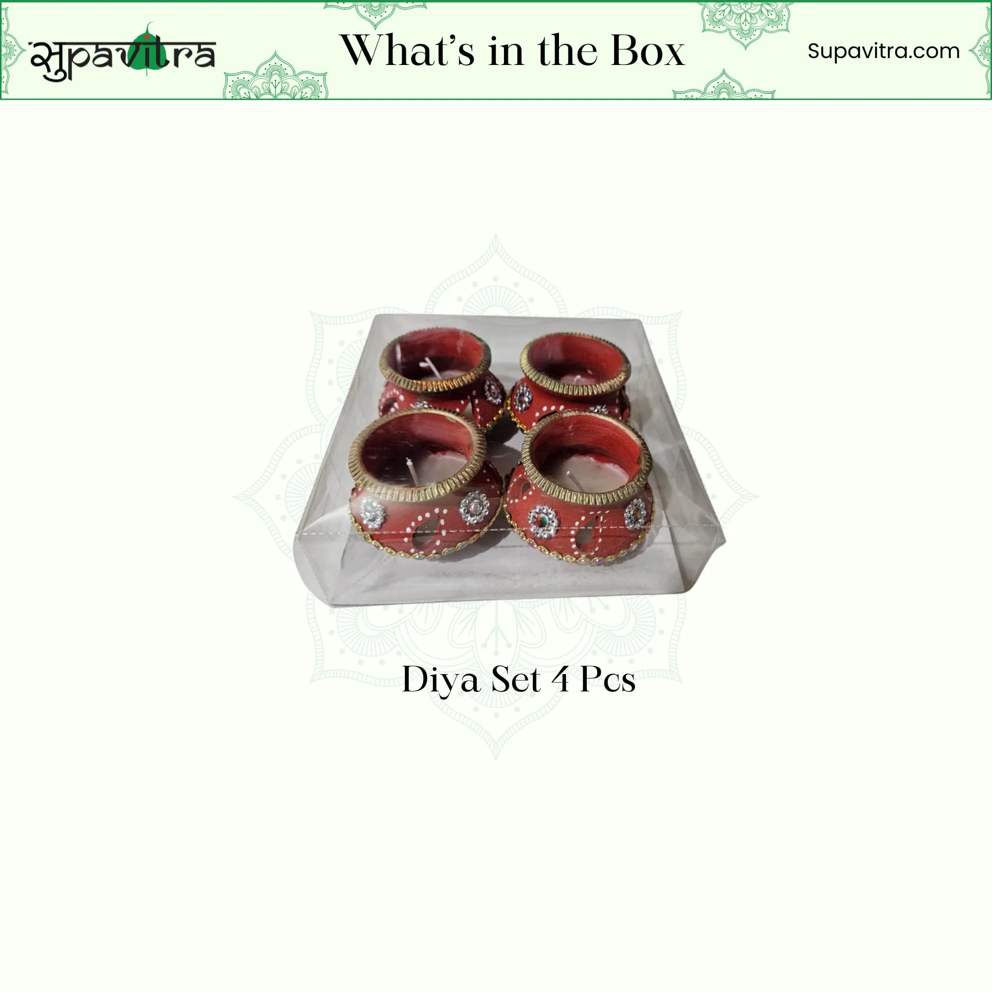 Terracotta Diya, Wax Diya, Mitti Diya, Diwali Diya Decoration Set of 4 - Image 2