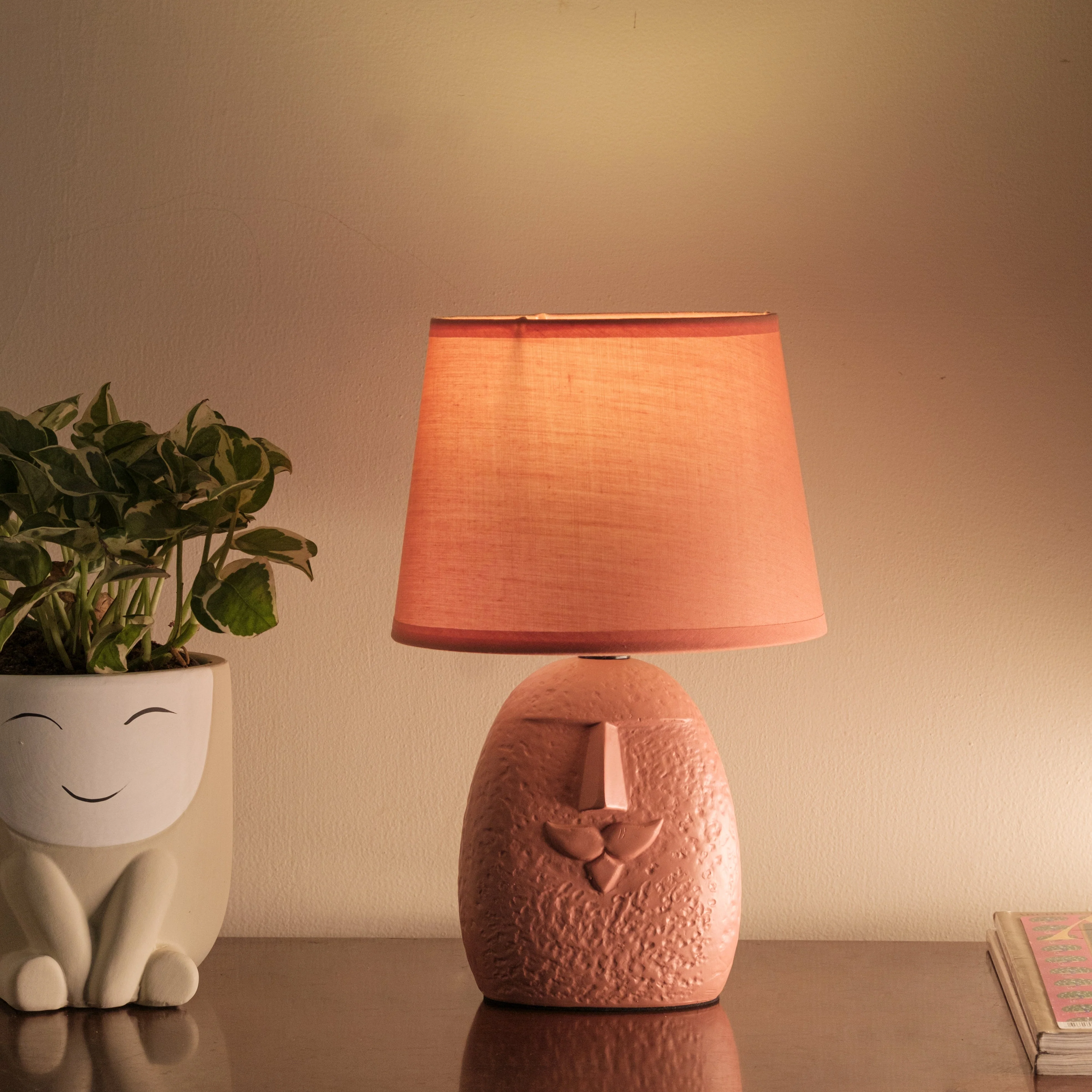 Terracotta moustache table lamp with lamp shade - Image 2