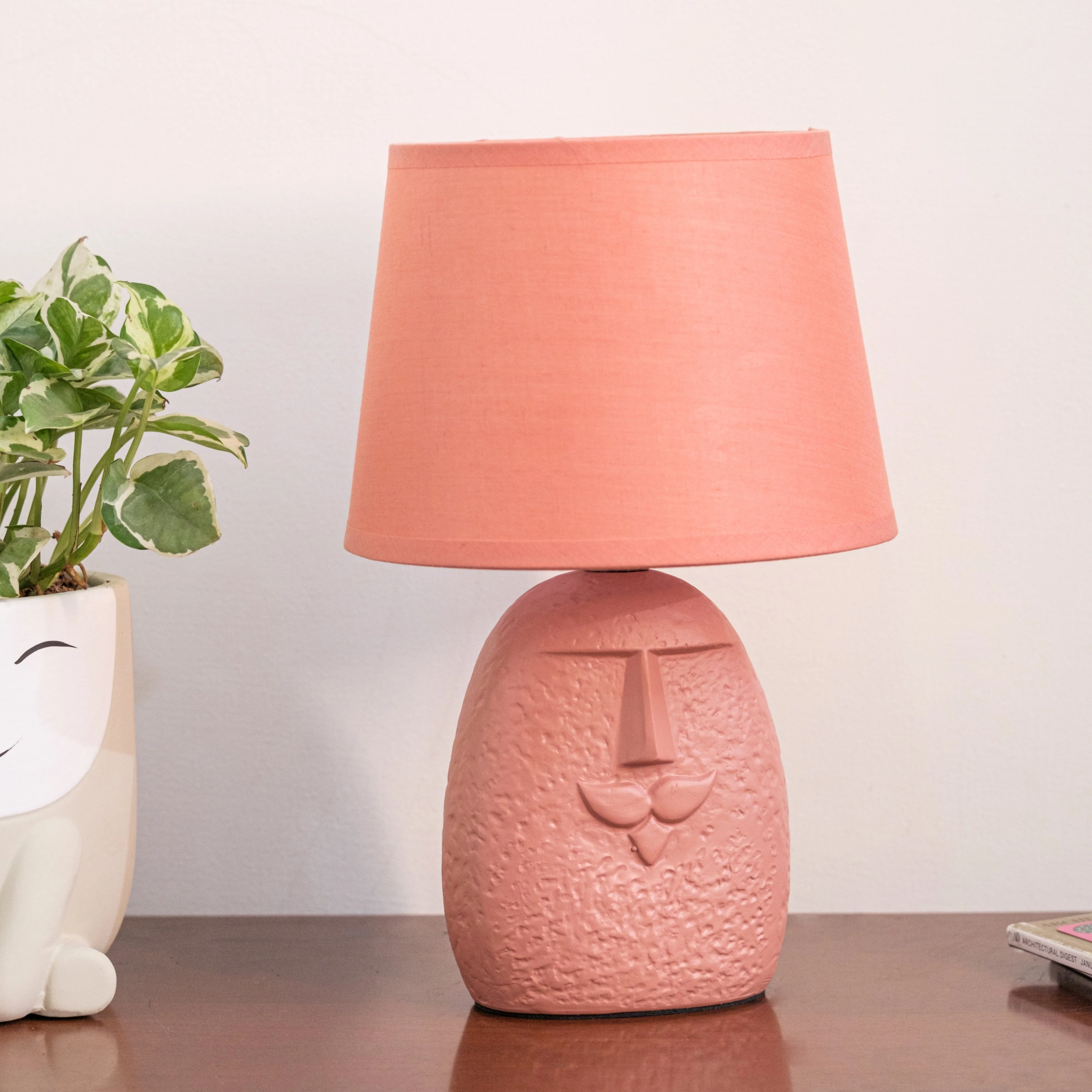Terracotta moustache table lamp with lamp shade - Image 5