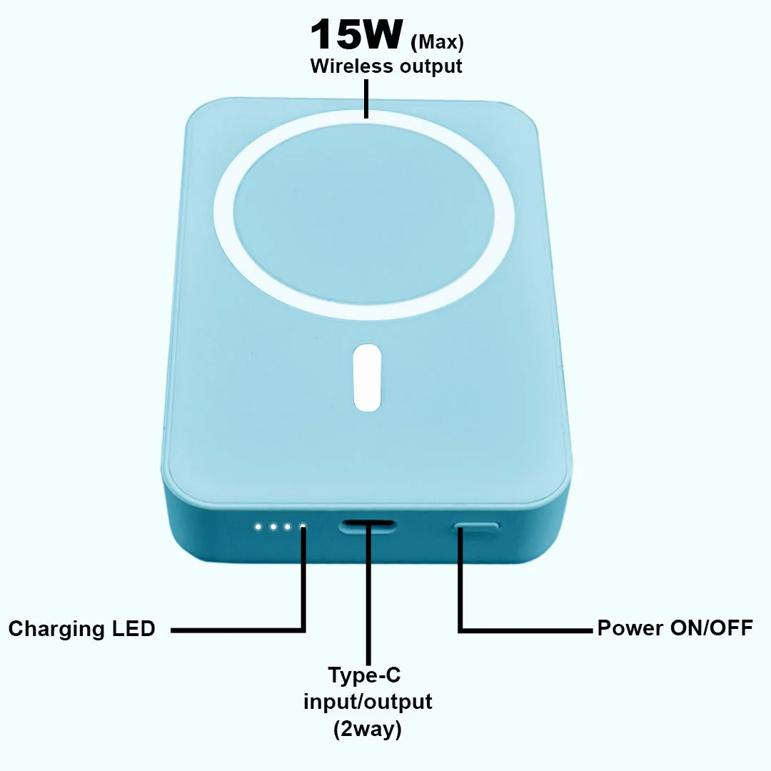 TexoVera 10000 mAh Wireless MagSafe Power Bank, 15W Wireless & 25W Wired, Lithium Polymer Battery - Blue - Image 3