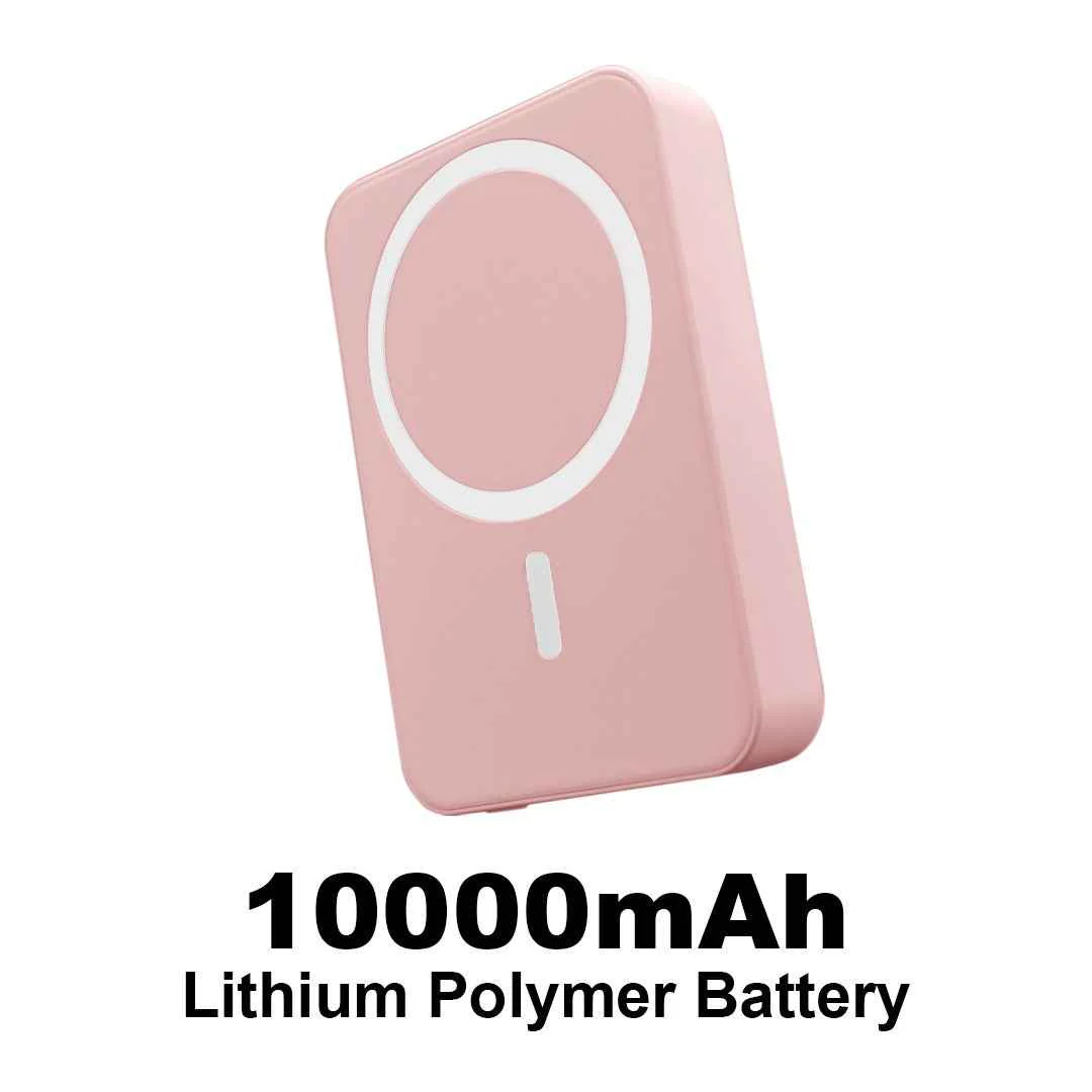 TexoVera 10000 mAh Wireless MagSafe Power Bank, 15W Wireless & 25W Wired, Lithium Polymer Battery - Pink - Image 2